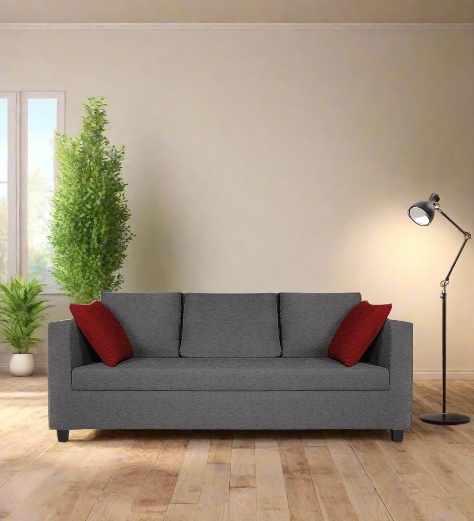 Nuska Fabric 3 Seater Sofa In Sudo Grey Colour - Febonic Living