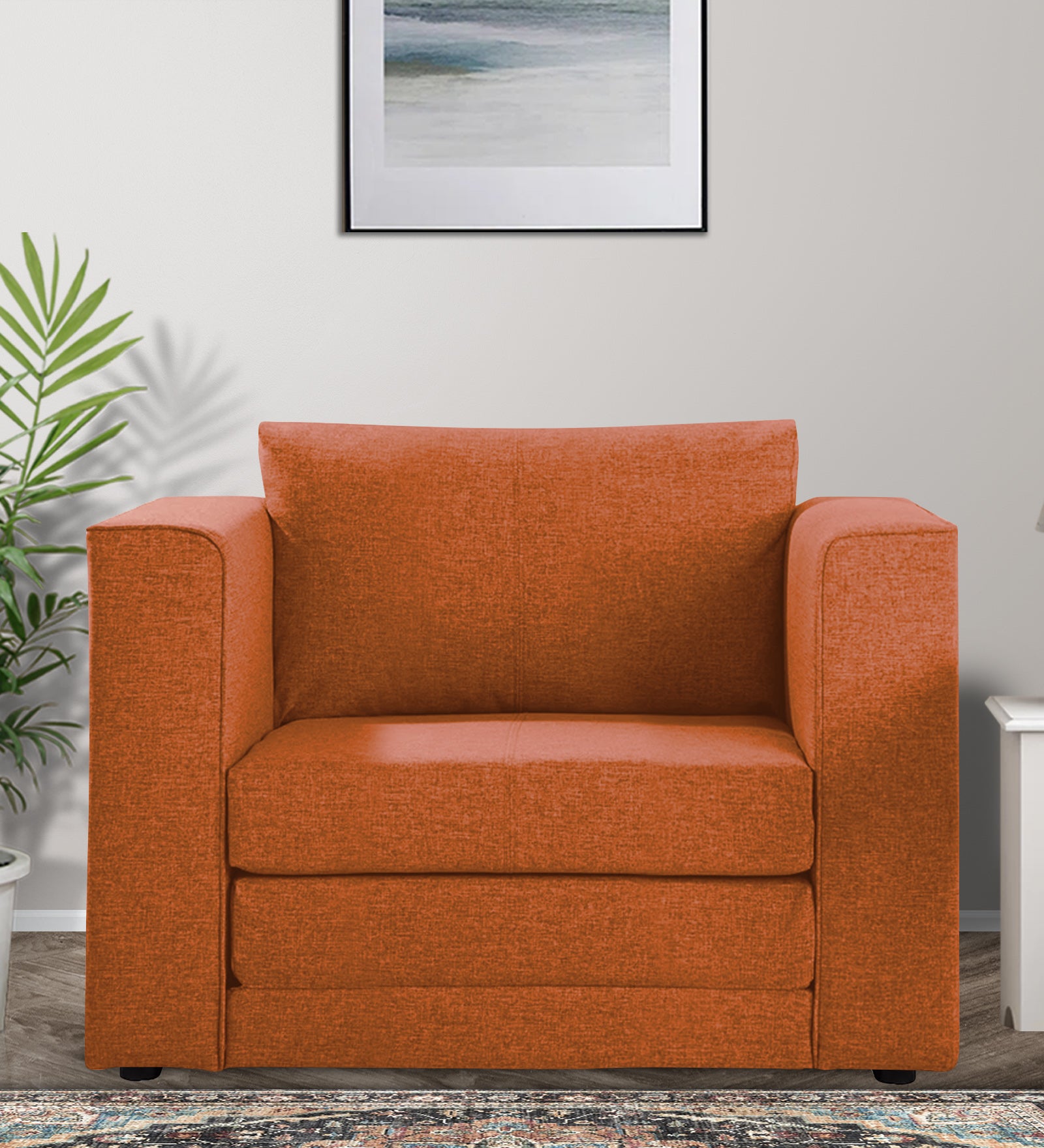 Kenia Fabric 1 Seater Foldable Sofa Cum Bed In Vivid Orange Colour - Febonic Living