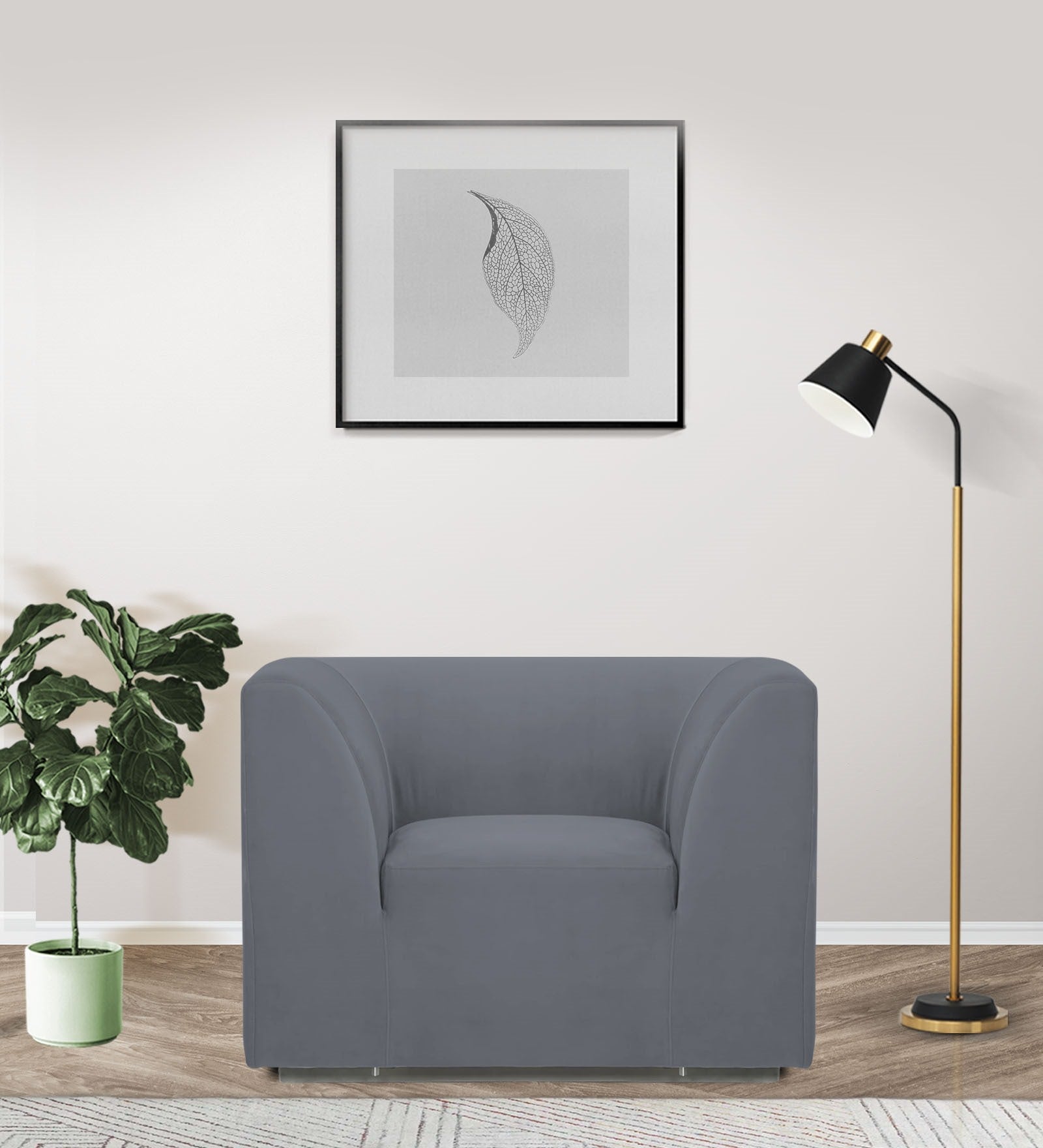 Bufa Velvet 1 Seater Sofa In Pubble Grey Colour - Febonic Living