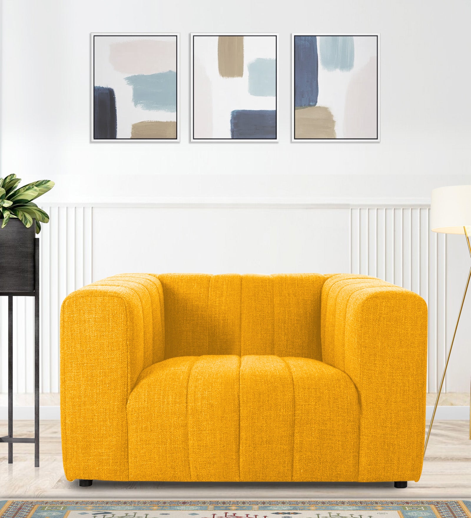 Lara Fabric 1 Seater Sofa In Bold Yellow Colour - Febonic Living