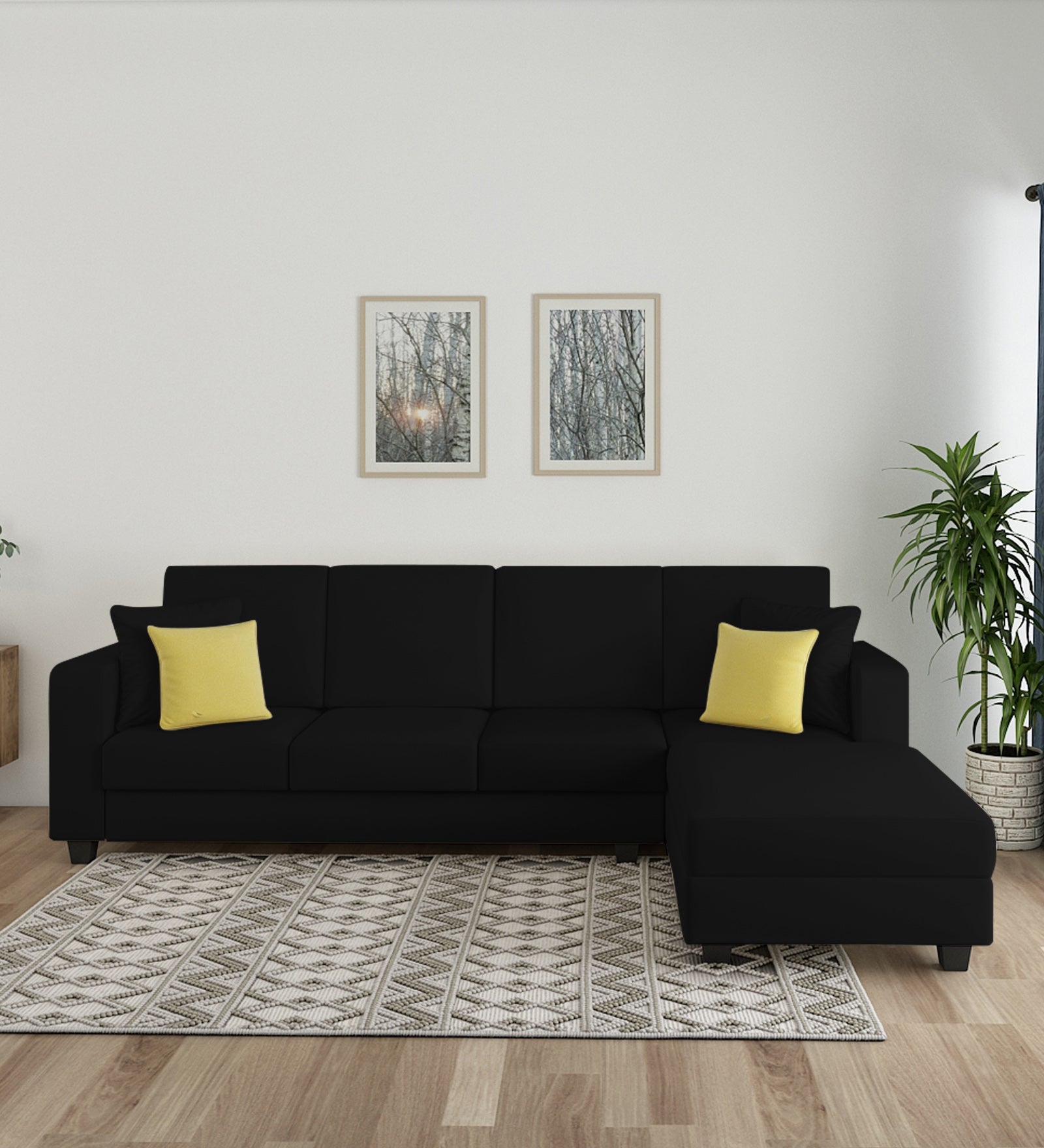 Nabi Fabric LHS Sectional Sofa (3+Lounger) In Zed Black Colour - Febonic Living