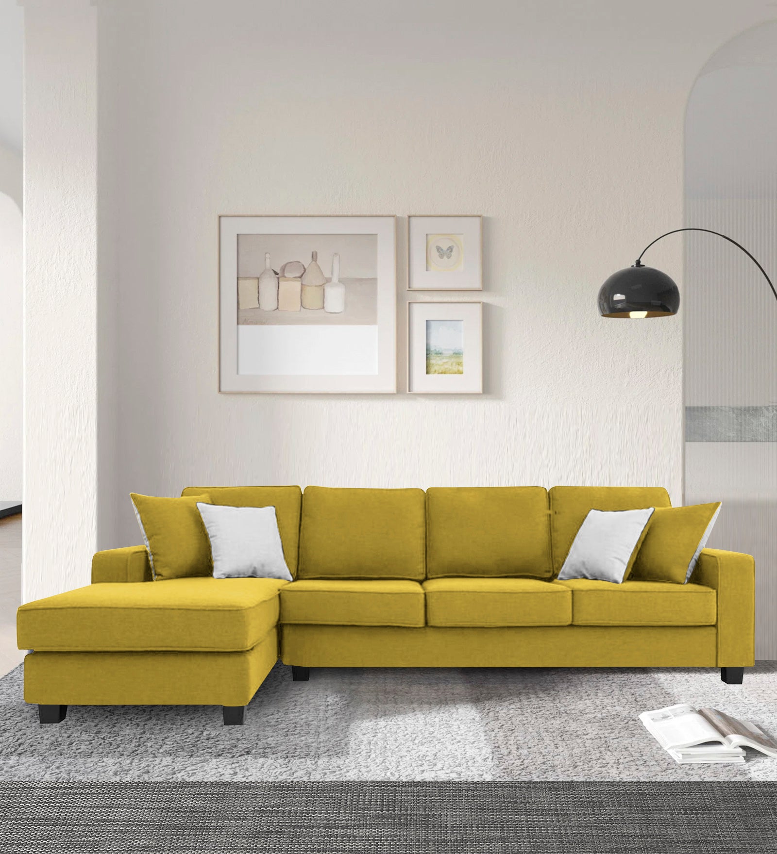 Ladybug Fabric RHS Sectional Sofa (3+Lounger) In Parrot Green Colour - Febonic Living