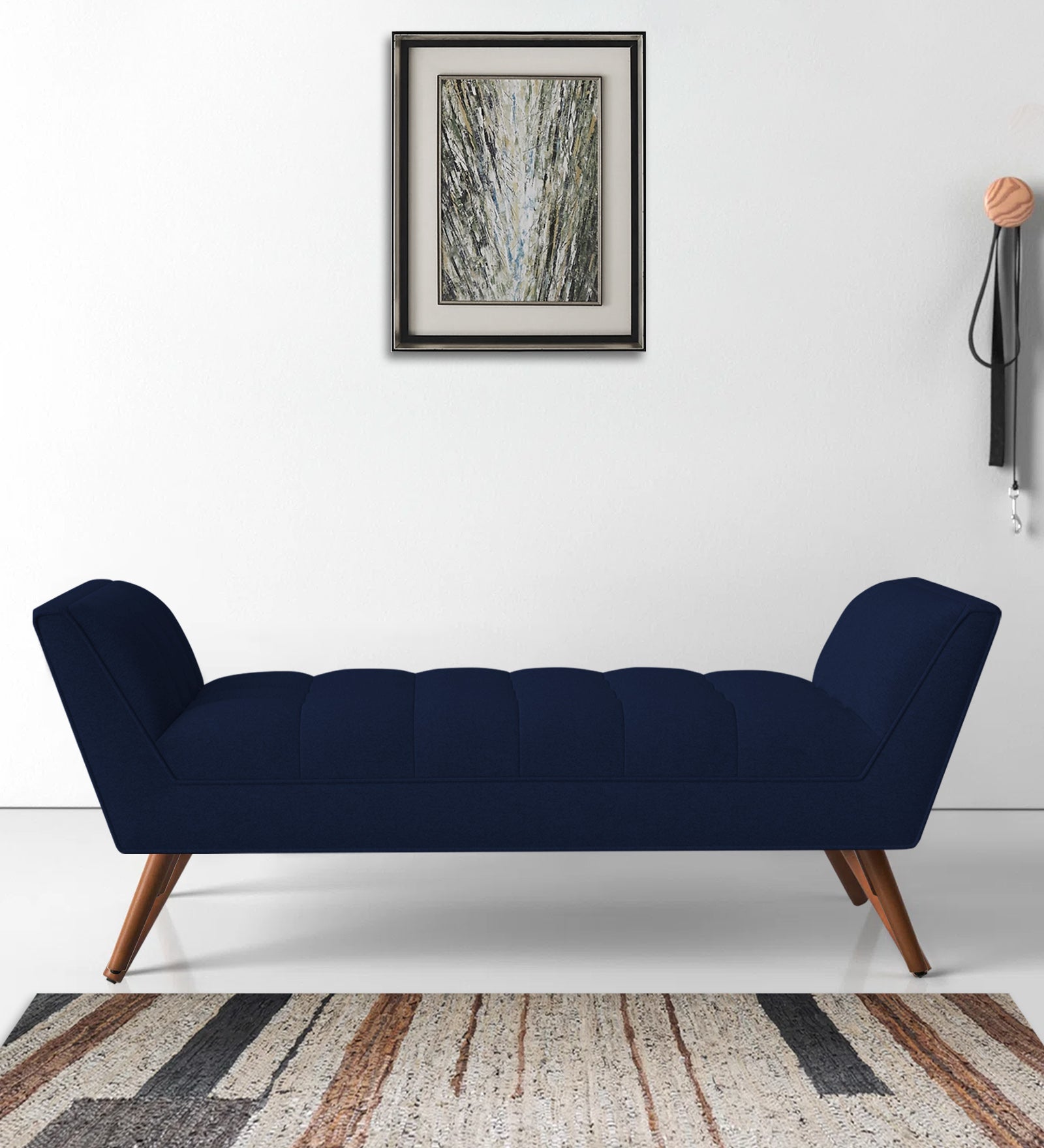 Cartes Velvet Bench In Indigo Blue Colour - Febonic Living