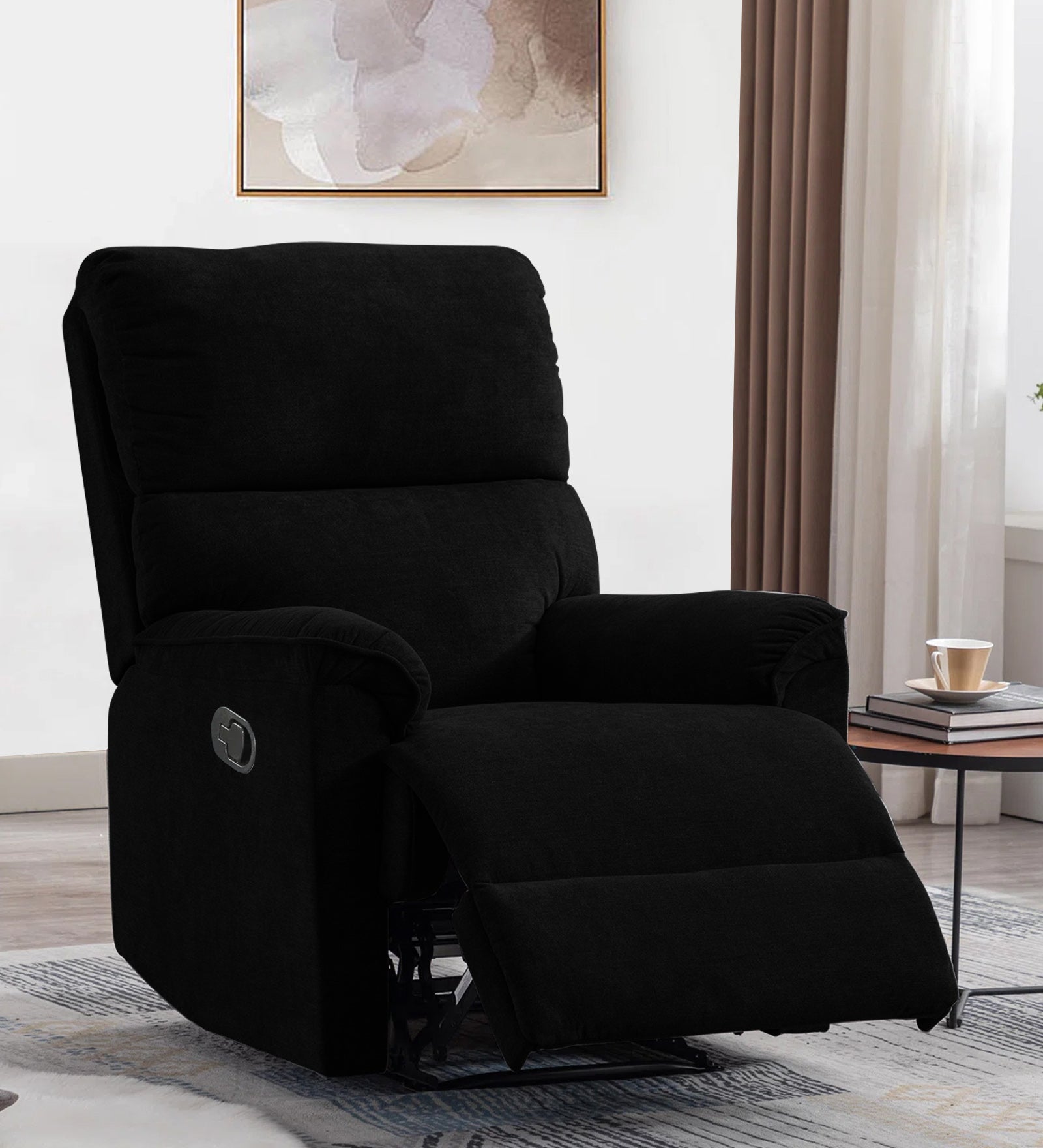 Abby Fabric 1 Seater Manual Recliner In Zed Black Colour - Febonic Living