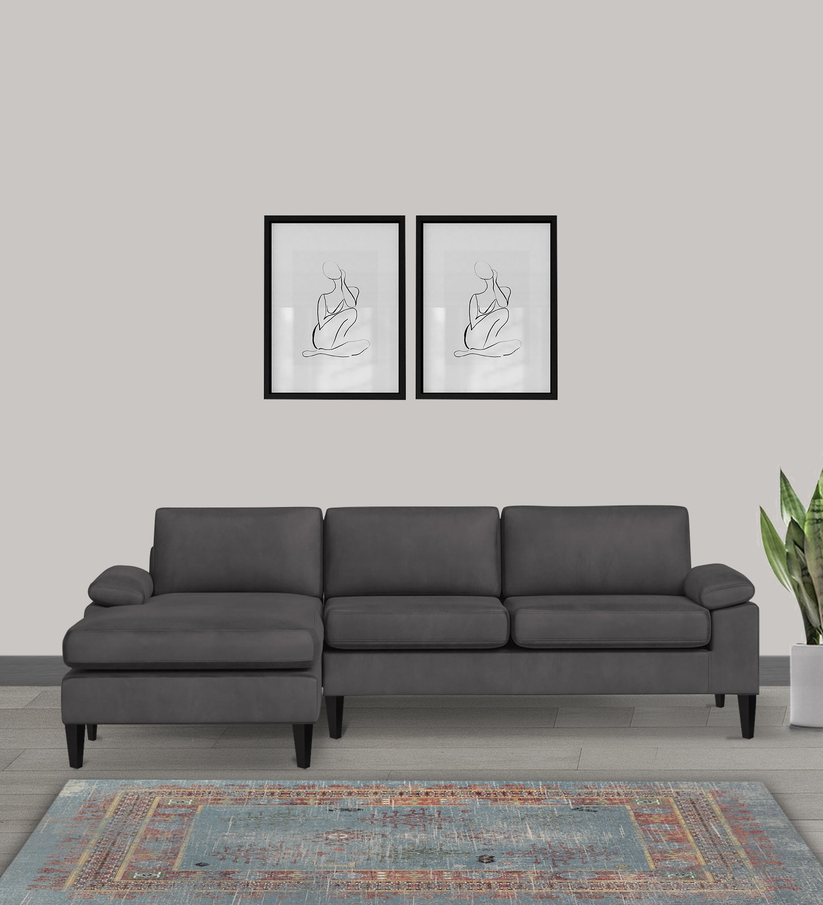 Vegas Velvet RHS Sectional Sofa (3+Lounger) In Davy Grey Colour - Febonic Living