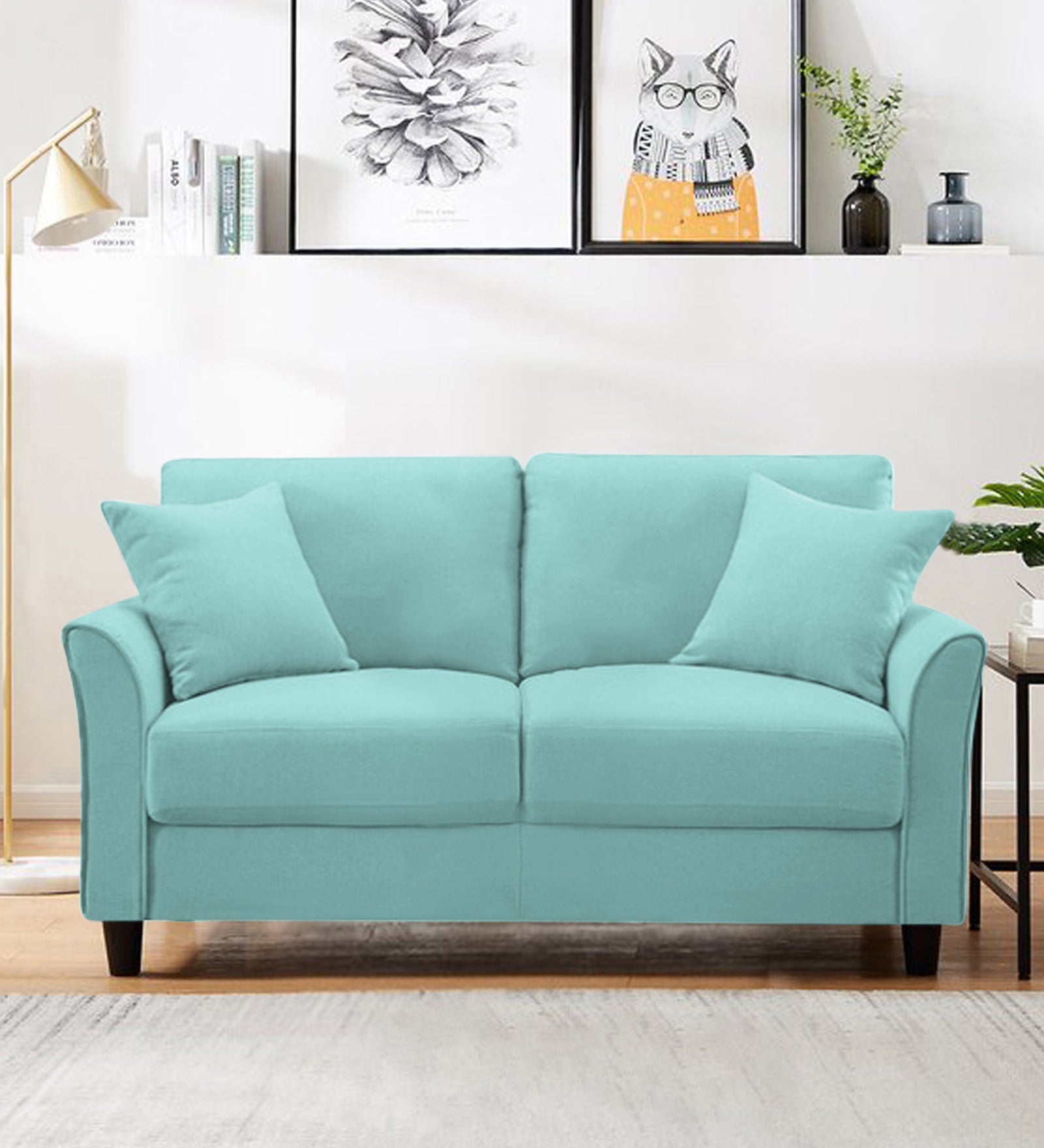 Daroo Velvet 2 Seater Sofa In Barmunda Aqua Colour - Febonic Living