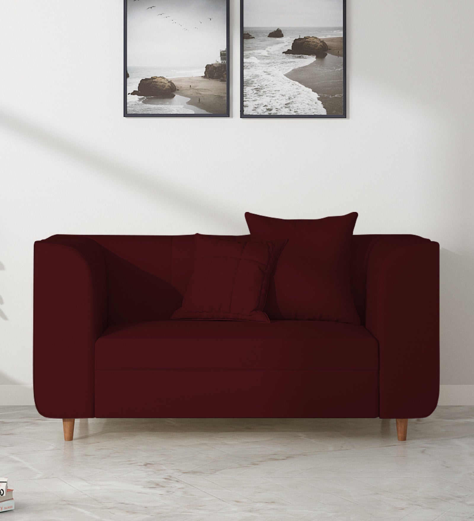 Sumo Velvet 2 Seater Sofa In Blood Maroon Colour - Febonic Living