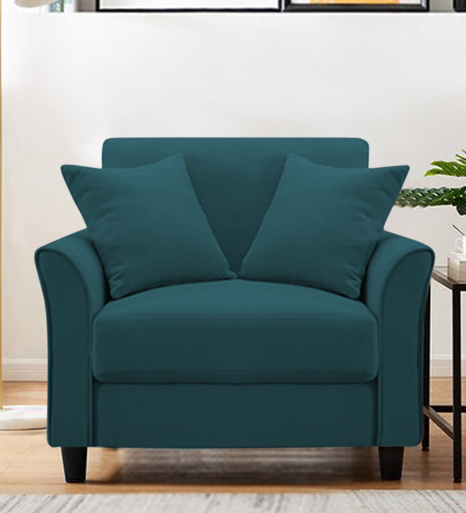 Daroo Velvet 1 Seater Sofa In Arabian Green Colour