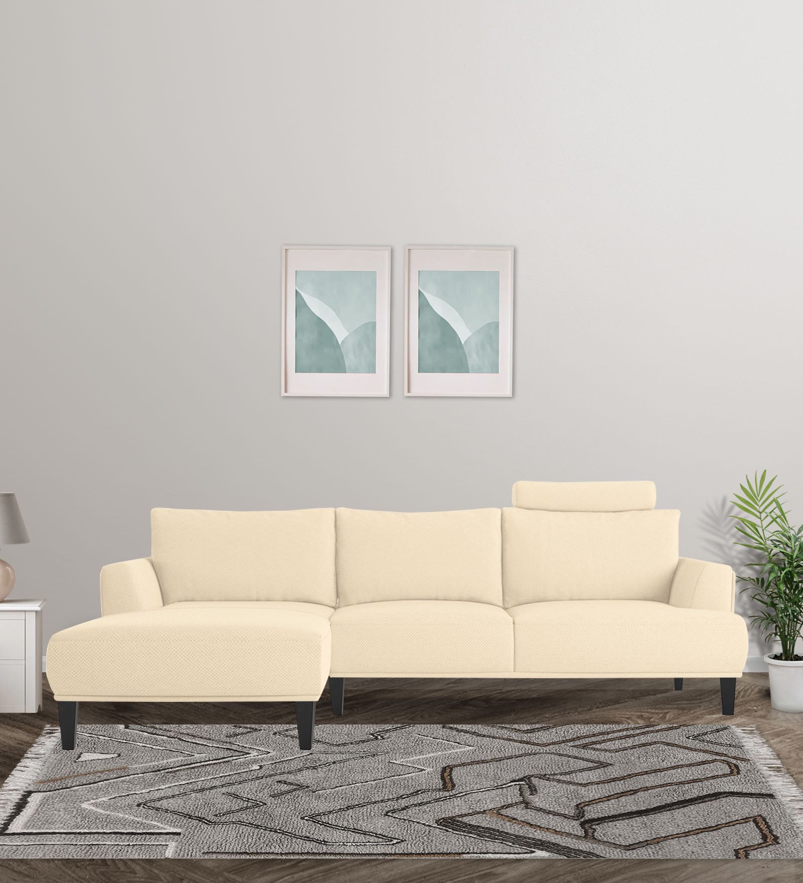 Como Fabric RHS Sectional Sofa (3+Lounger) in Ivory Beige Colour