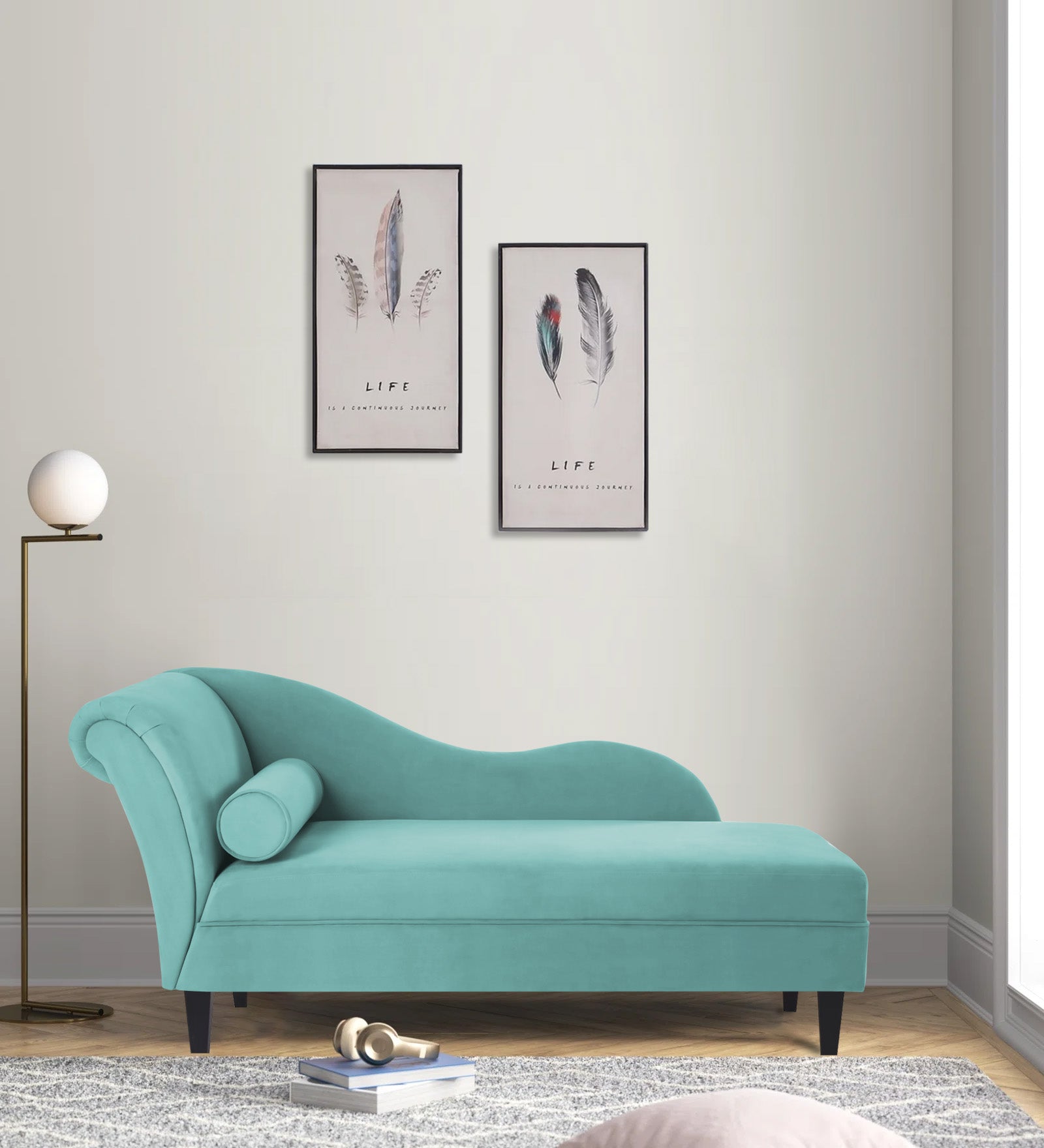 Rana Velvet RHS Chaise Lounger In Barmunda Aqua Colour - Febonic Living