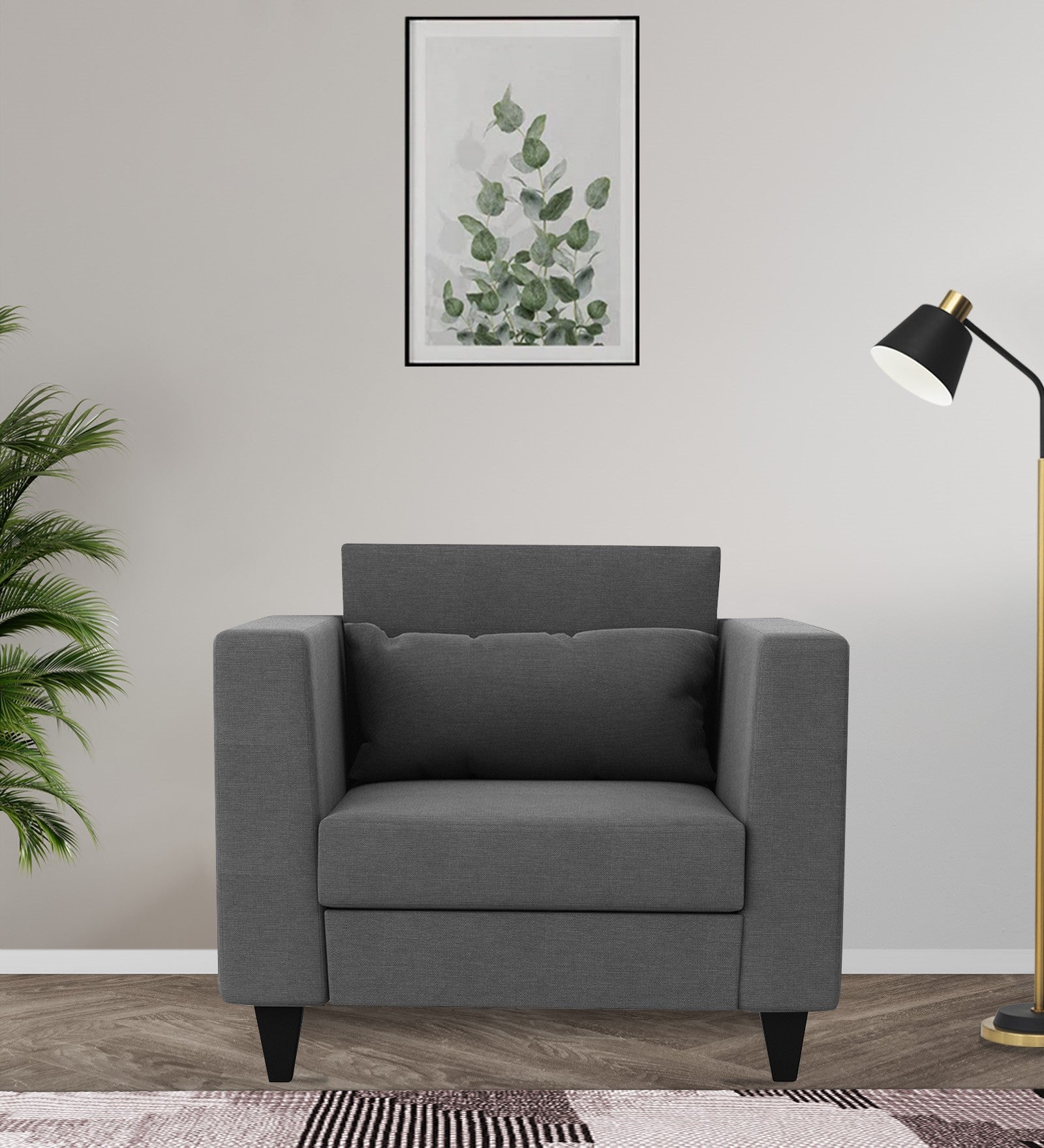 Nipul Fabric 1 Seater Sofa In Charcoal Grey Colour - Febonic Living