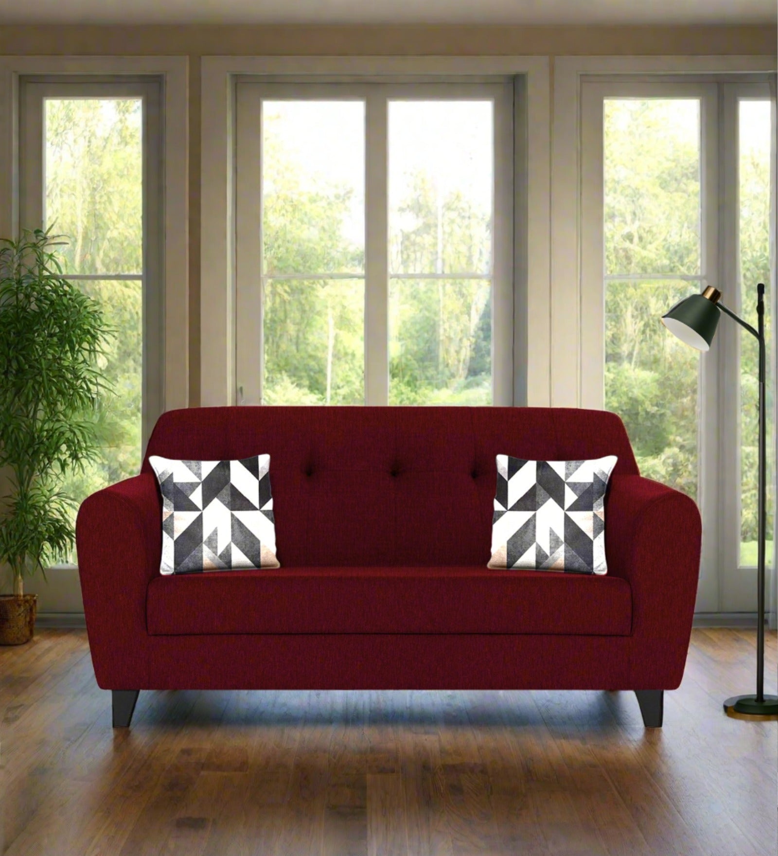 Melaan Fabric 2 Seater Sofa In Ruby Red Colour - Febonic Living