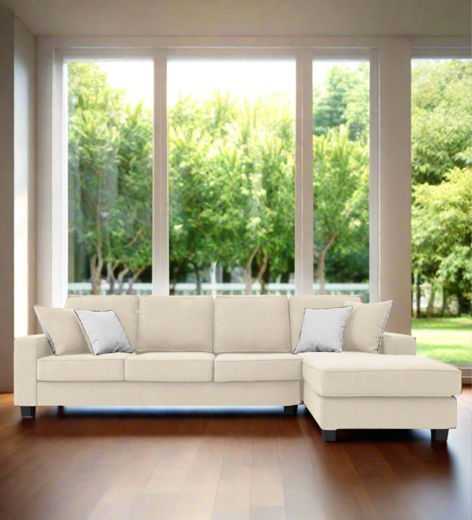 Ladybug Fabric LHS Sectional Sofa (3+Lounger) In Ivory Cream Colour - Febonic Living