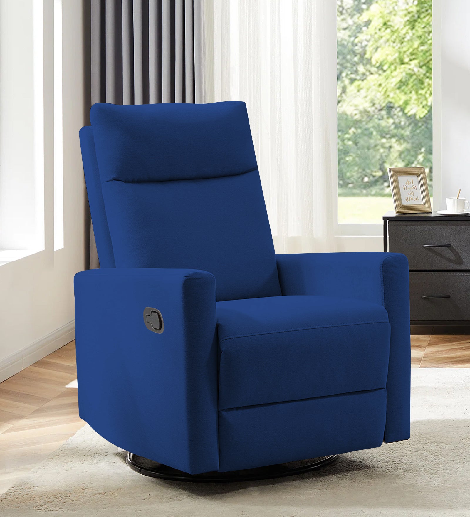 Zura Fabric 1 Seater Rotating Motorized Recliner In Royal Blue Colour - Febonic Living