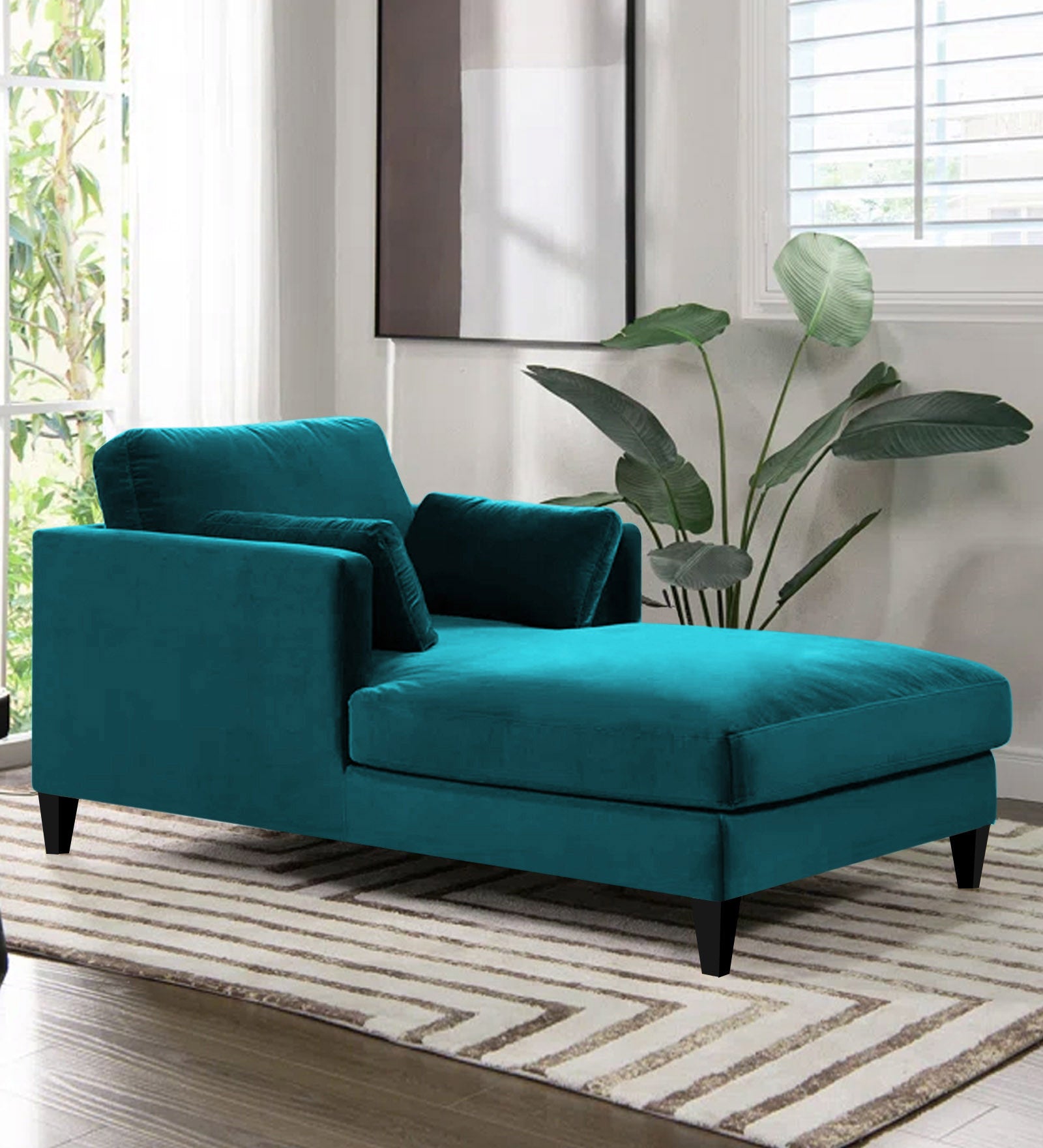 Makou Velvet Chaise Lounger In Pine Green Colour - Febonic Living
