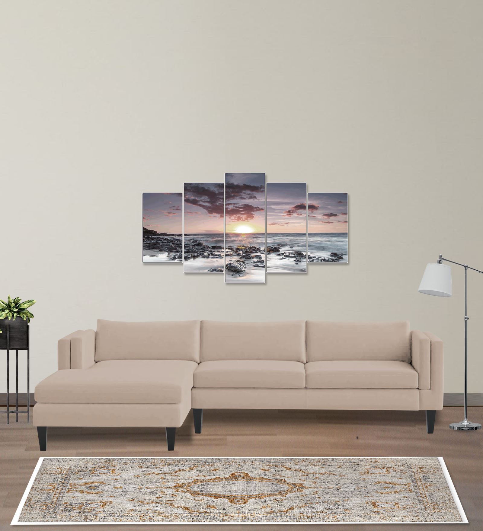 Jasper Velvet RHS Sectional Sofa (3+Lounger) In Camel Beige Colour - Febonic Living