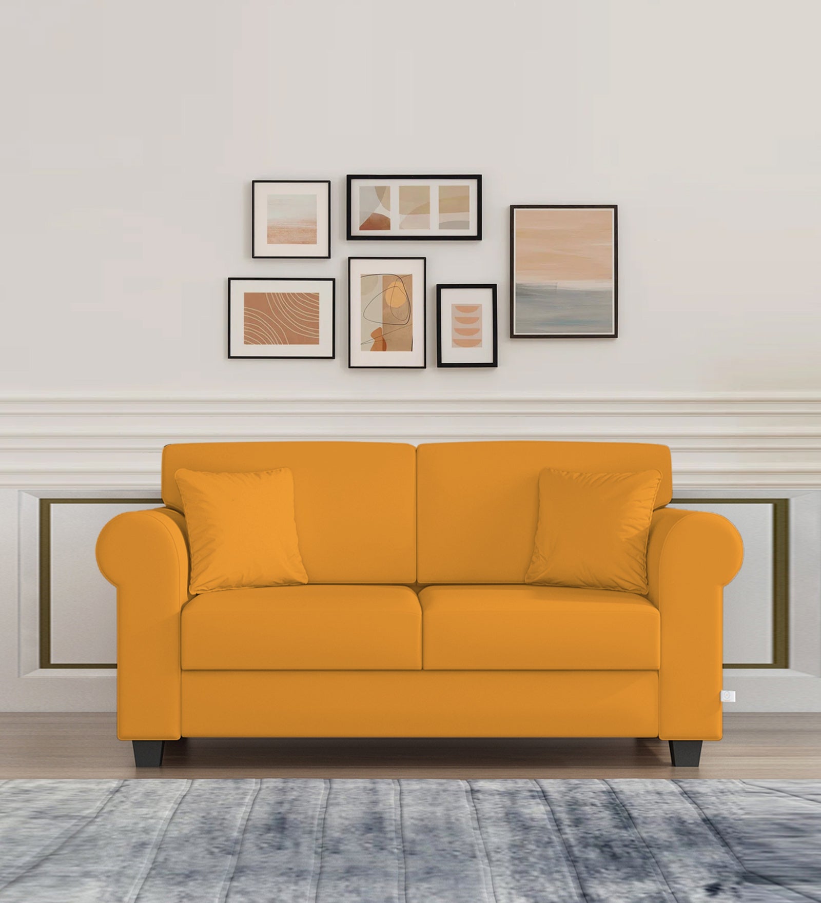 Numonk Velvet 2 Seater Sofa In Safforn Yellow Colour - Febonic Living