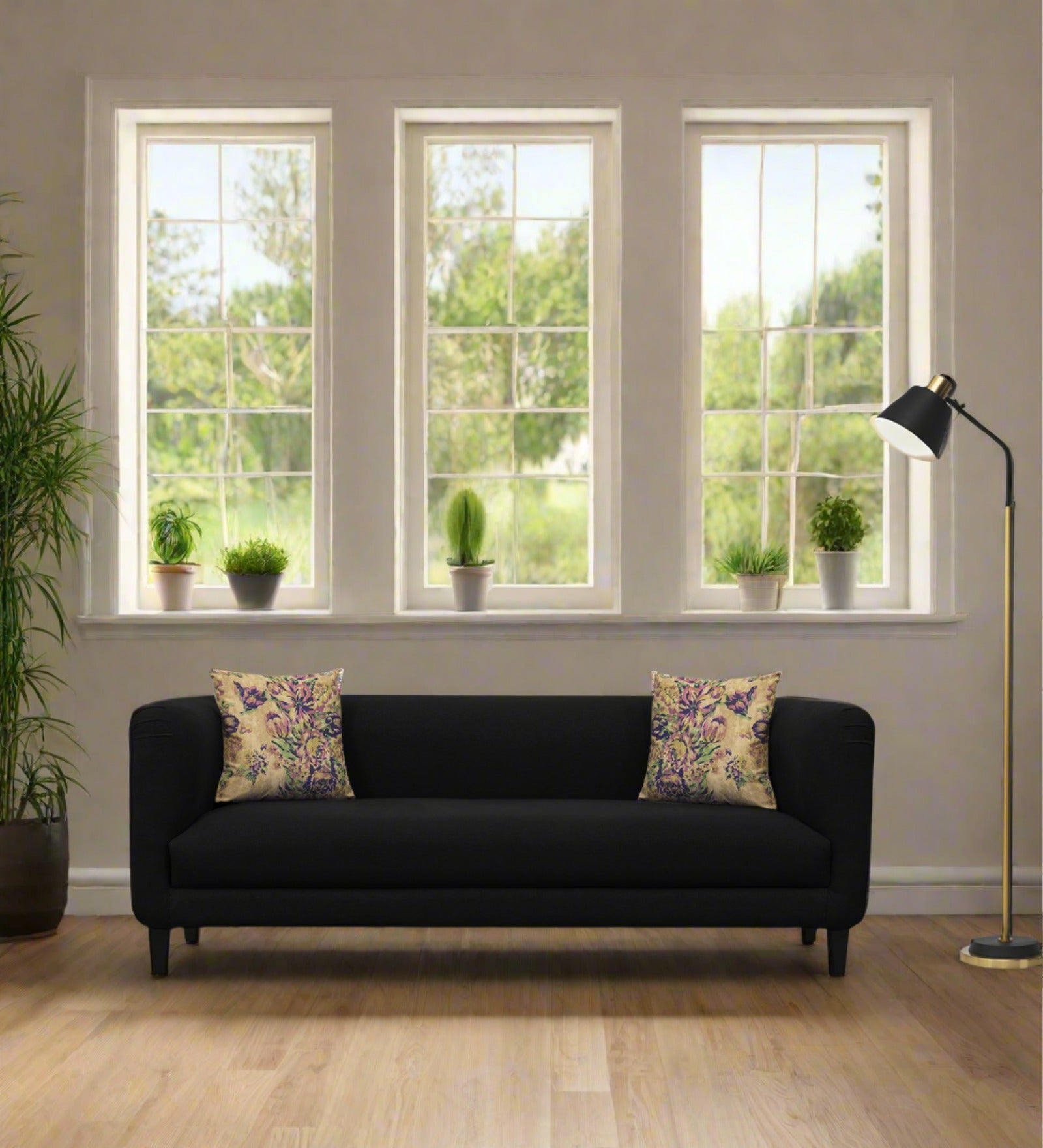 Niki Fabric 3 Seater Sofa In Zed Black Colour - Febonic Living