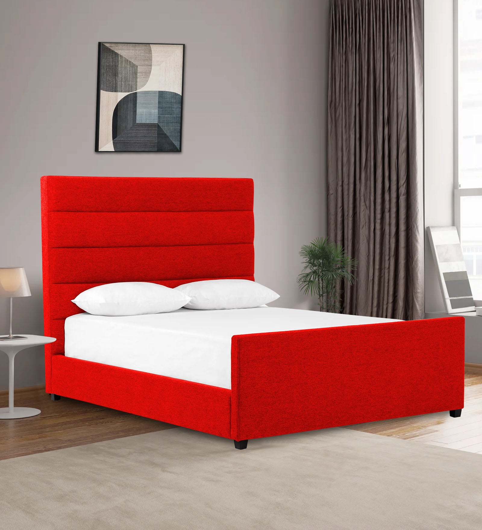 Pollen Fabric King Size Bed In Ruby Red Colour - Febonic Living