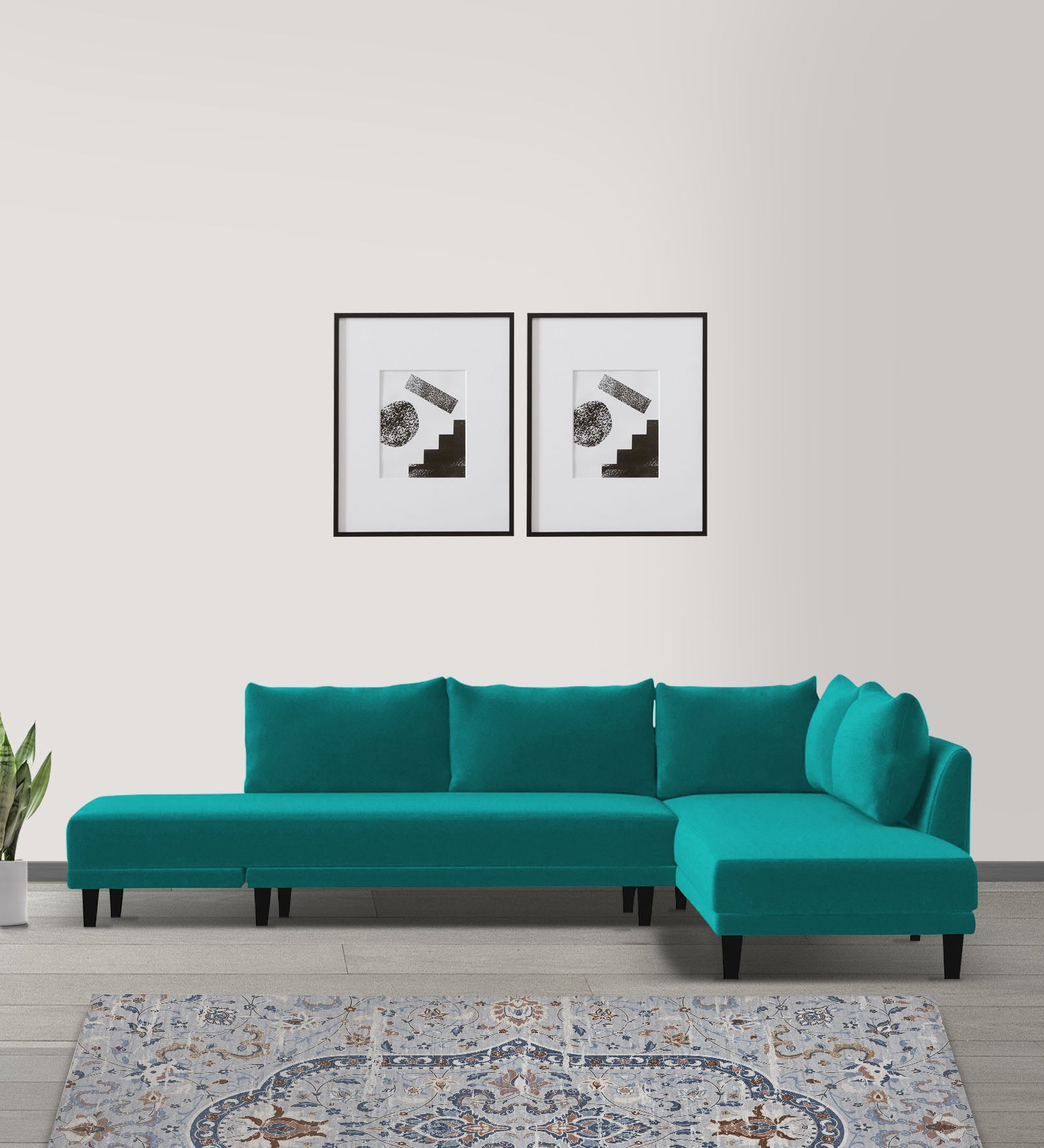 Ira Fabric LHS 6 Seater Convertible Sofa Cum Bed In Sea Green Colour - Febonic Living