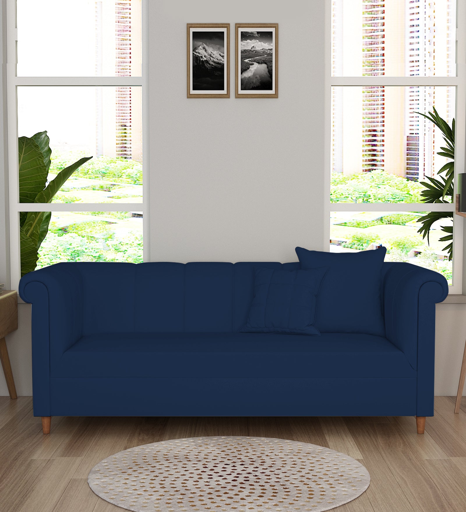 Rubi Velvet 3 Seater Sofa In Imperial Blue Colour - Febonic Living