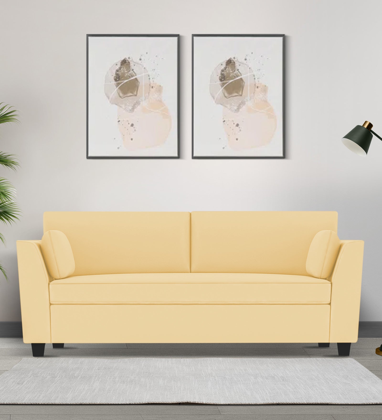 Bristo Velvet 3 Seater Sofa In sandy beige Colour With Storage - Febonic Living