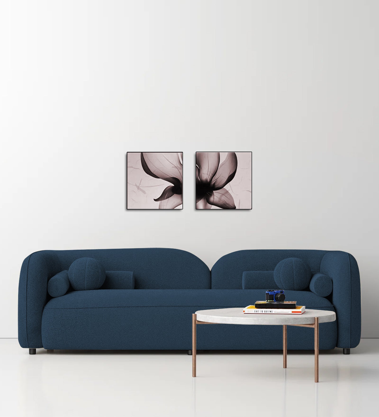 Corny Boucle Fabric 3 Seater Sofa In Classic Blue Colour - Febonic Living