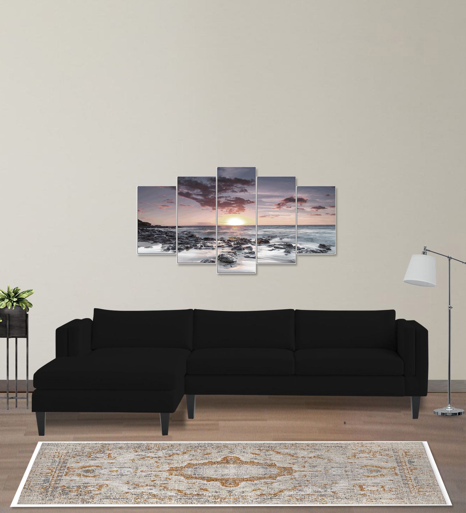 Jasper Velvet RHS Sectional Sofa (3+Lounger) In Adam Black Colour - Febonic Living