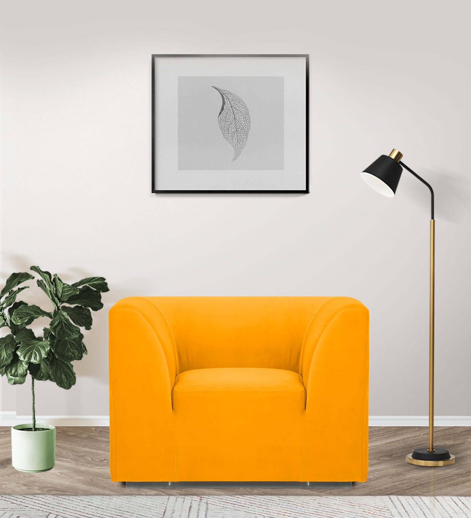 Bufa Velvet 1 Seater Sofa In Saffron Yellow Colour - Febonic Living