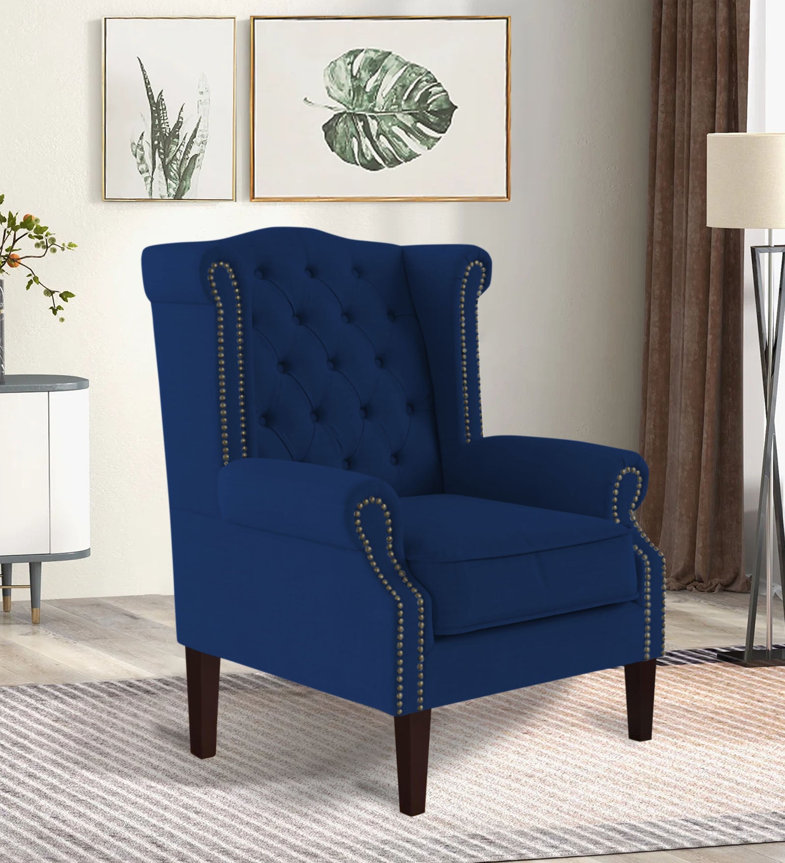 Nottage Fabric Wing Chair In Royal Blue Colour - Febonic Living