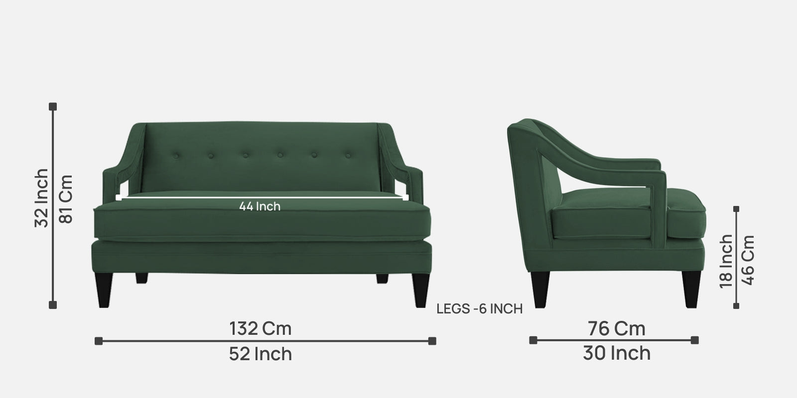 Daffy Velvet 2 Seater Sofa In Amazon Green Colour - Febonic Living