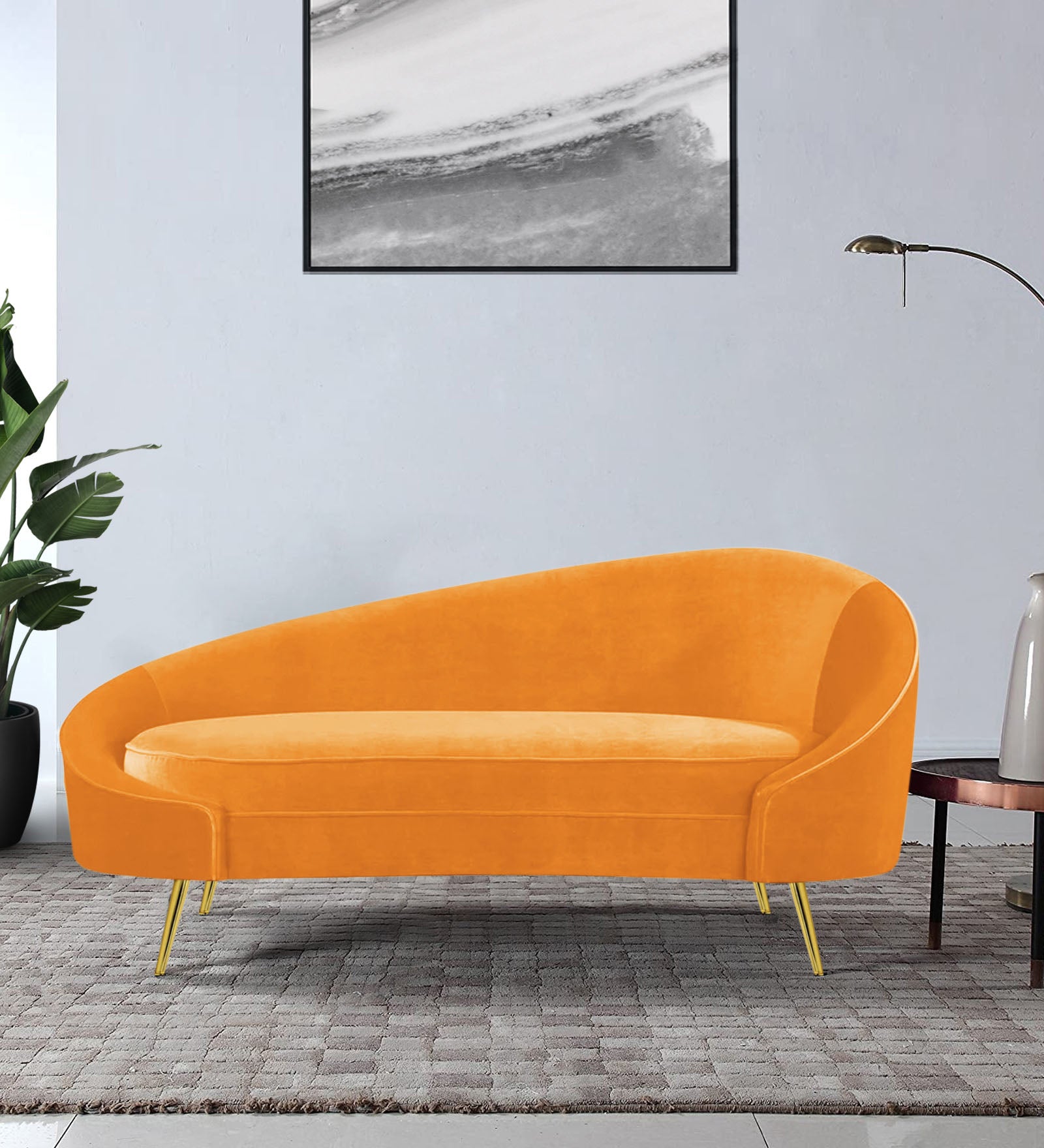 Cely Velvet LHS Chaise Lounger In Tangerine Orange Colour - Febonic Living