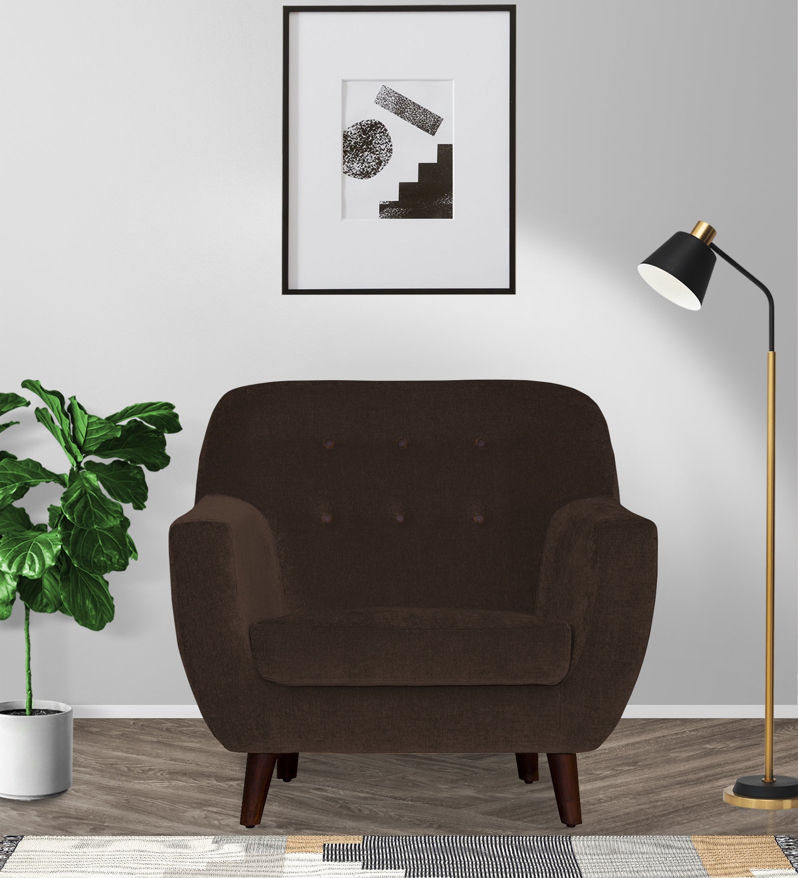 German Fabric 1 Seater Sofa In Cidar Brown Colour - Febonic Living