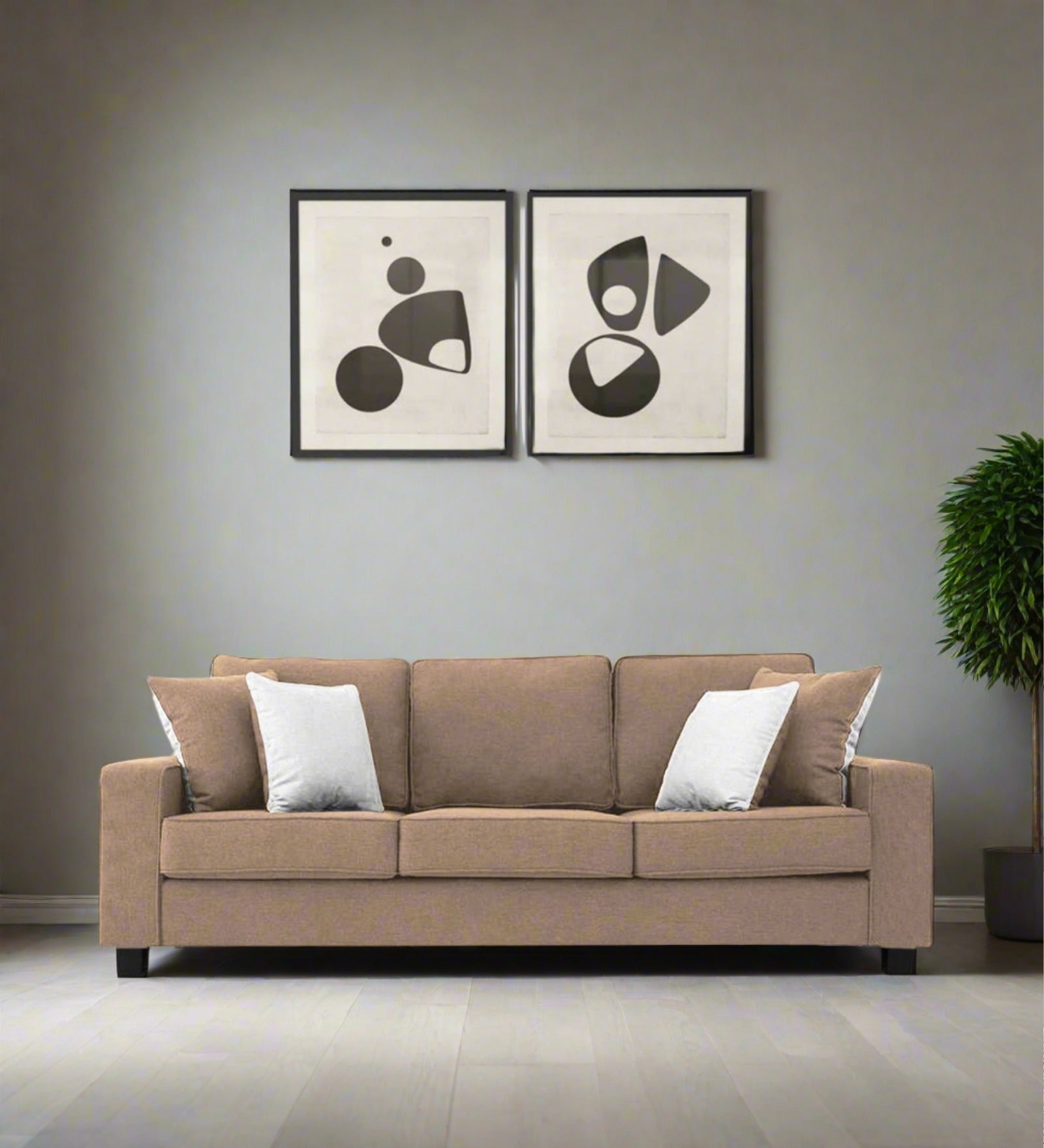 Ladybug Fabric 3 Seater Sofa In Cookie Beige Colour - Febonic Living