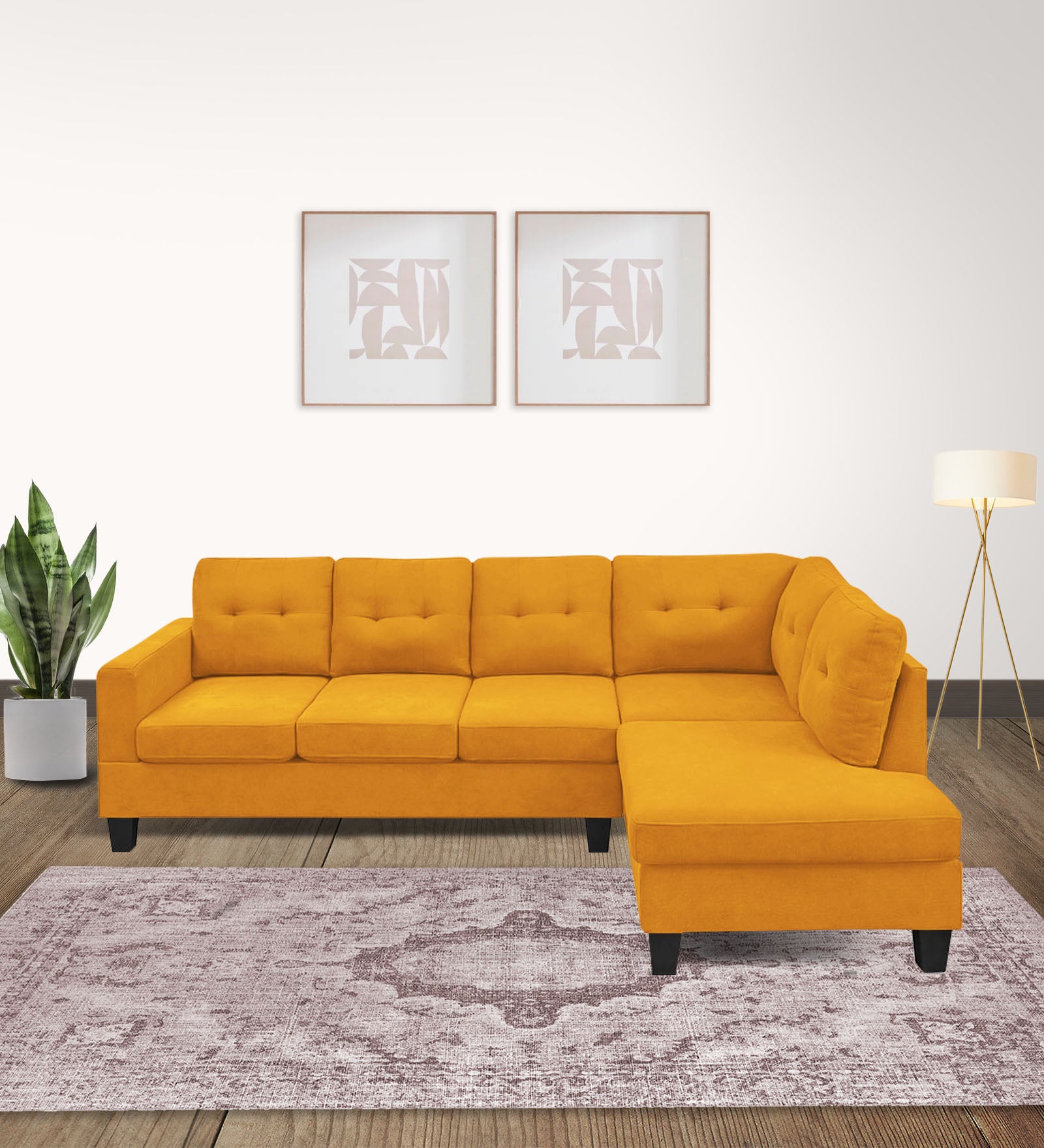Thomas Fabric LHS Sectional Sofa (3+Lounger) In Bold Yellow Colour - Febonic Living