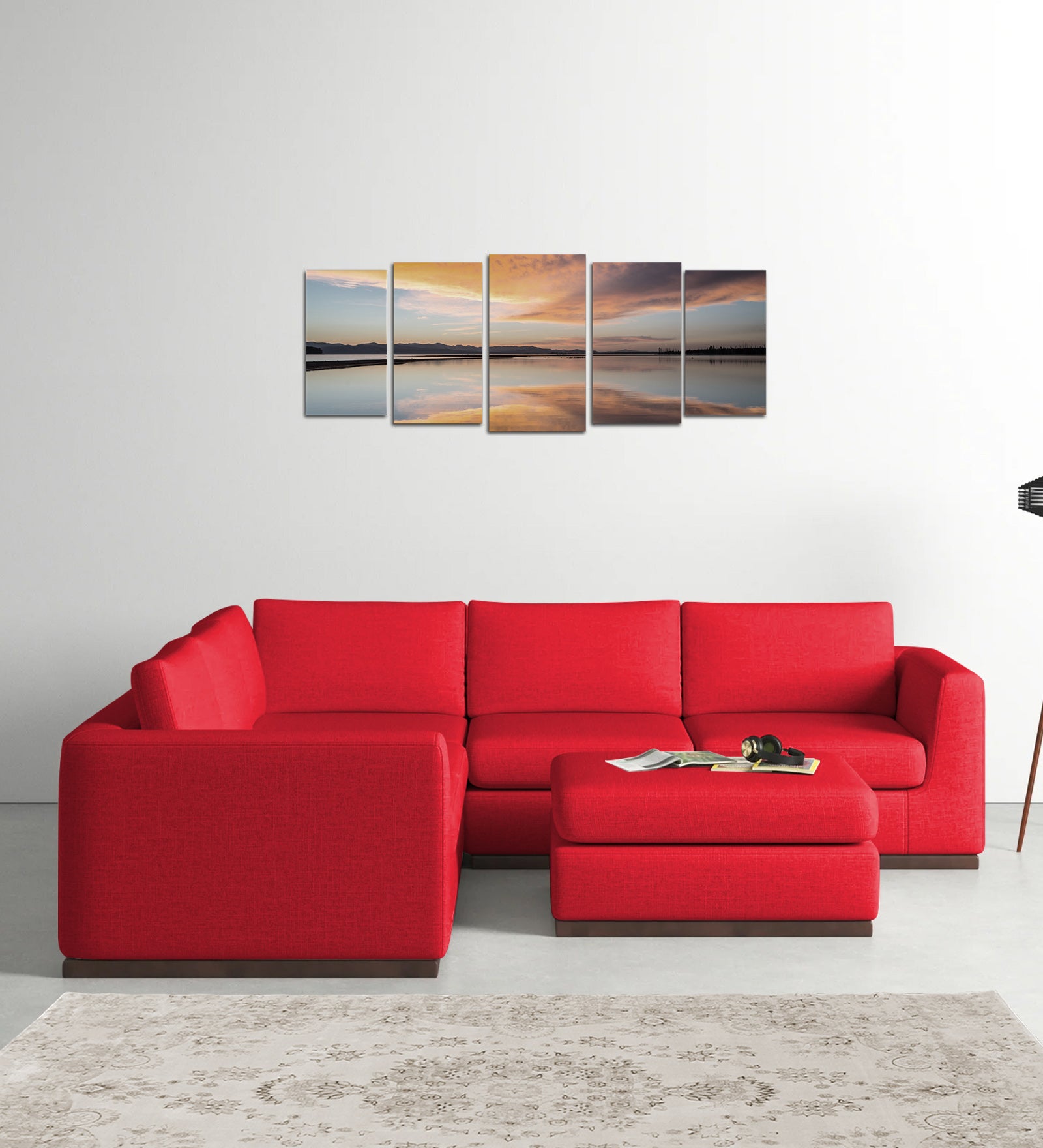 Freedom Velvet 6 Seater LHS Corner Sofa In Ox Blood Maroon Colour With Ottoman - Febonic Living