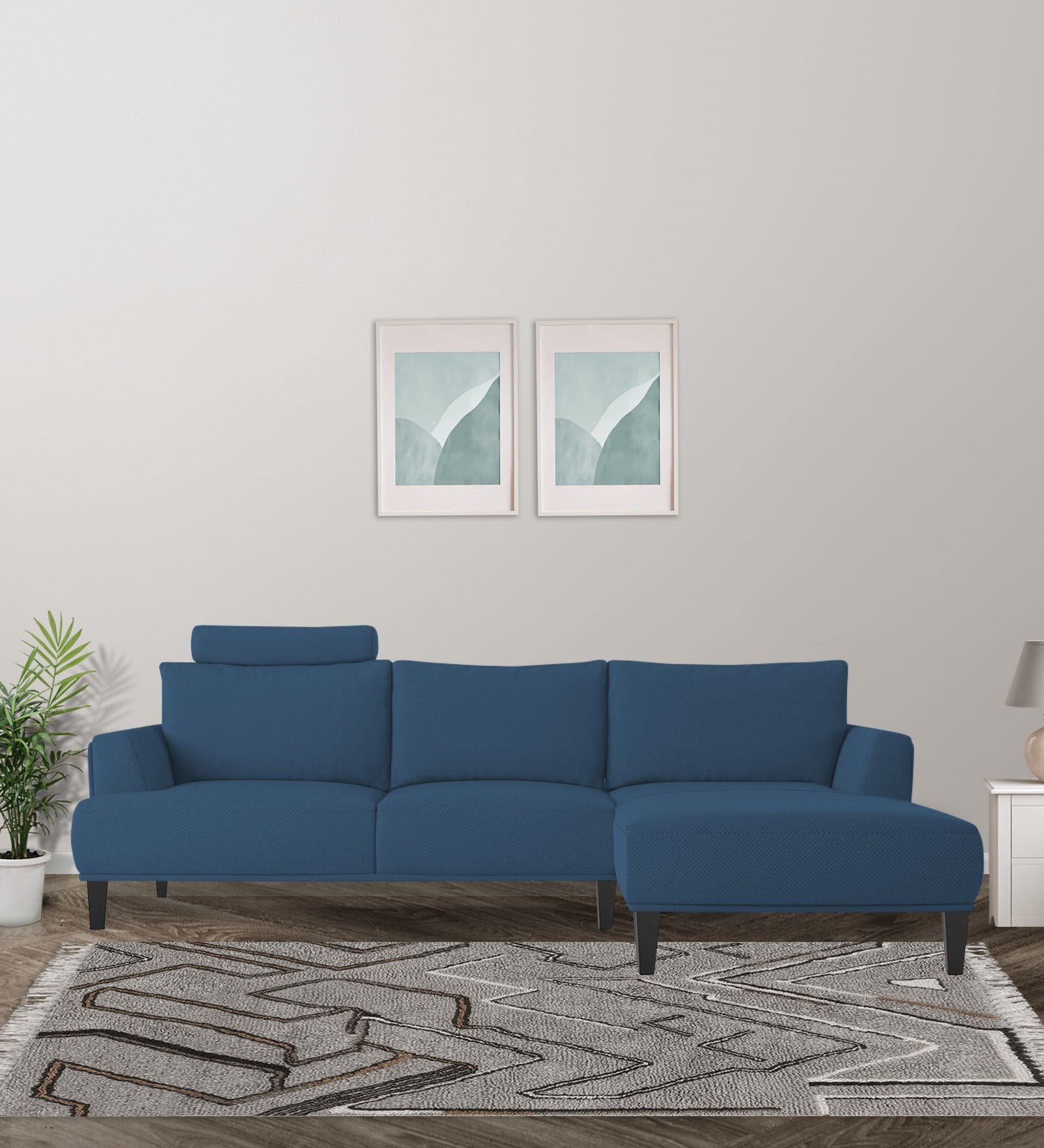 Como Fabric LHS Sectional Sofa (3+Lounger) In Light Blue Colour - Febonic Living