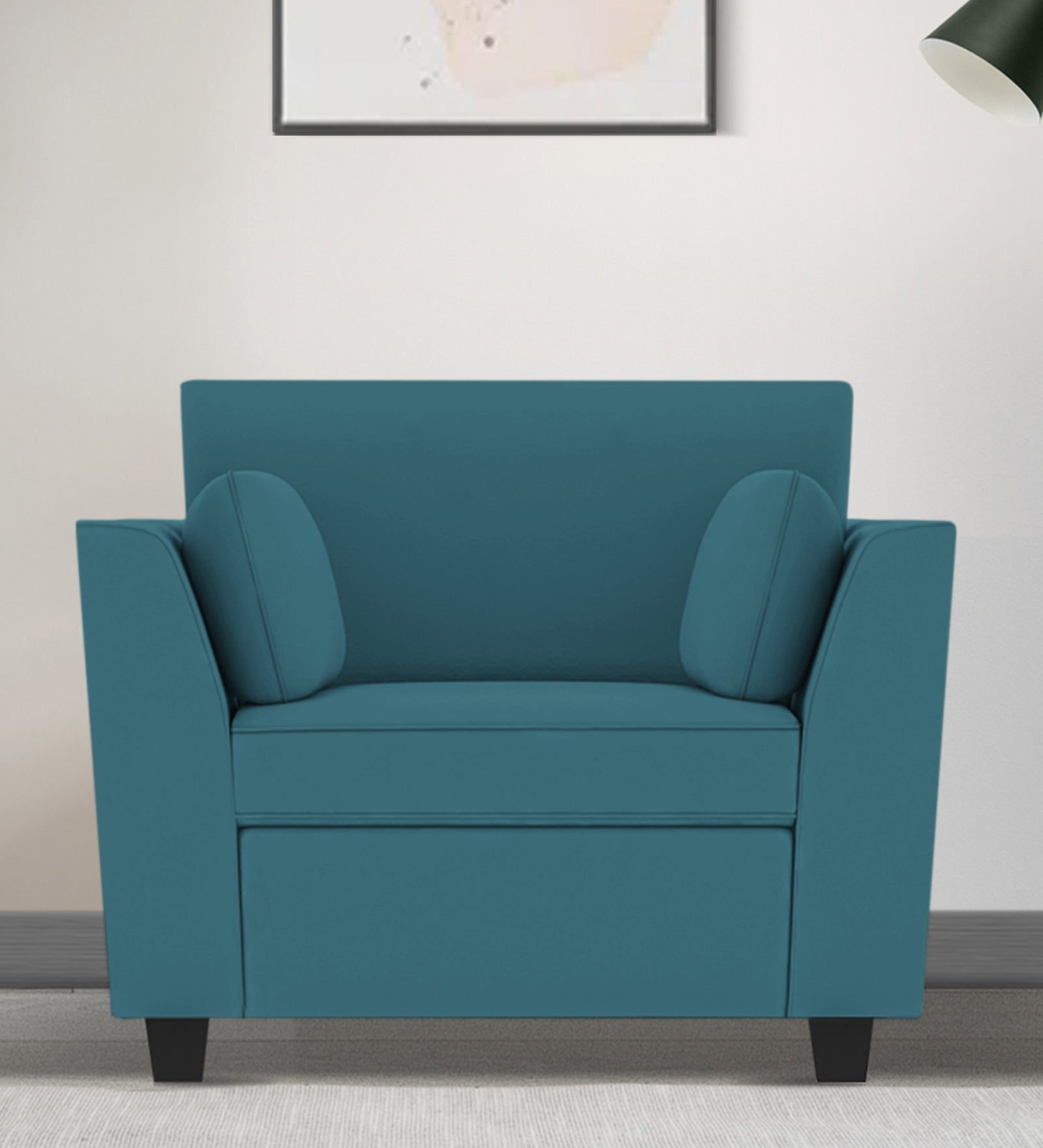 Bristo Velvet 1 Seater Sofa In Aqua Blue Colour With Storage - Febonic Living