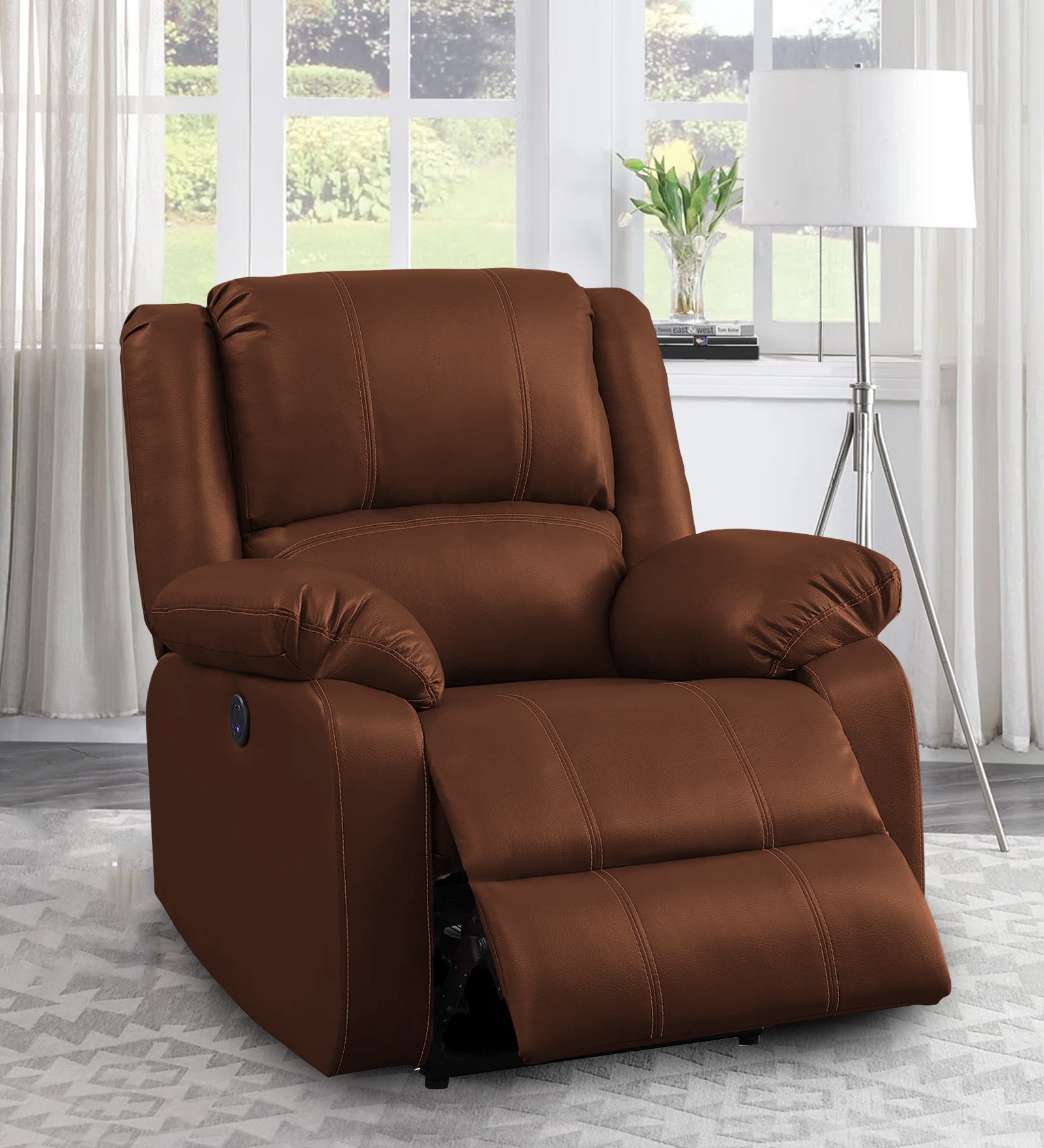 Santo Leatherette 1 Seater Motorized Recliner In Clay Brown Leather Finish - Febonic Living