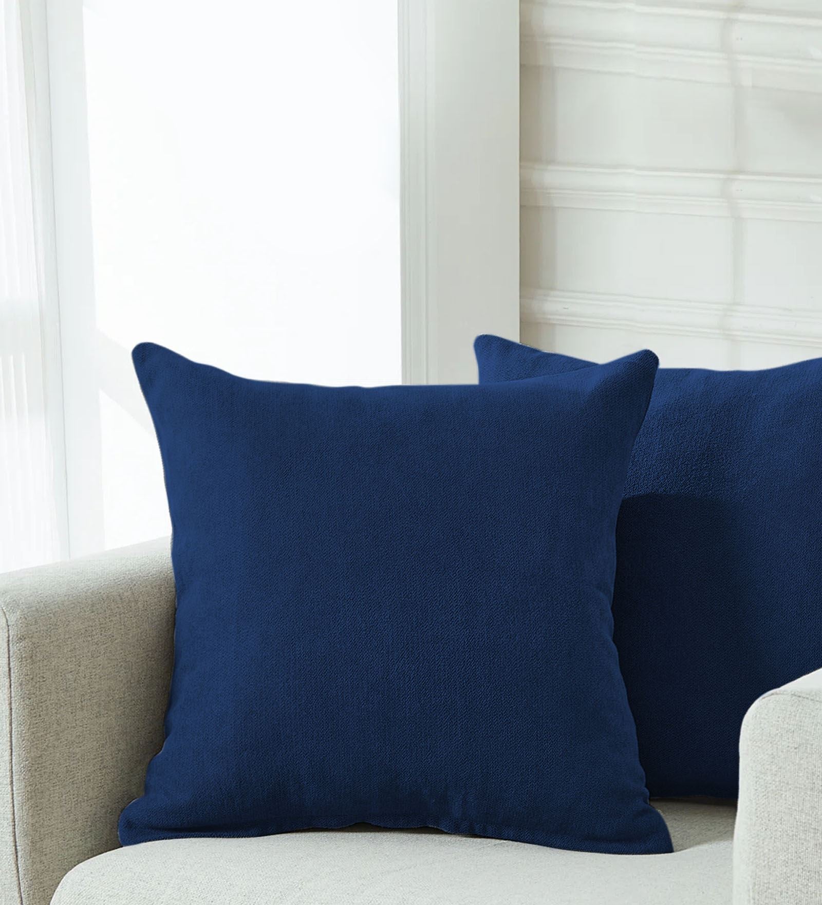 Kaya Fabric Geometric 20x20 inches Cushion + Covers (Pack of 2) In Royal Blue Colour - Febonic Living