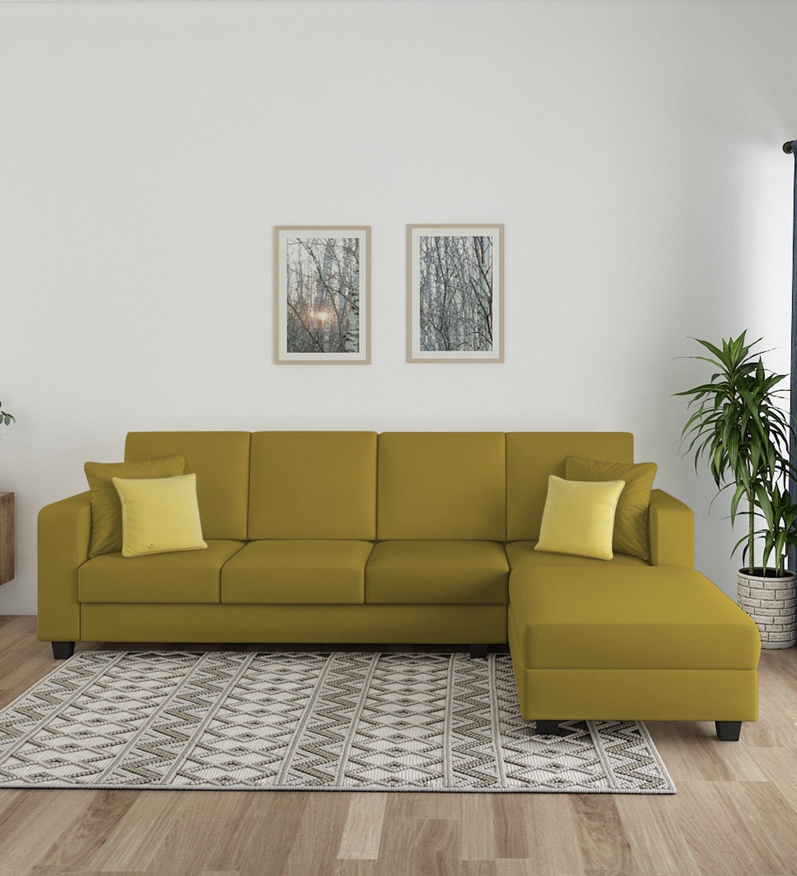 Nabi Fabric LHS Sectional Sofa (3+Lounger) In Parrot Green Colour - Febonic Living