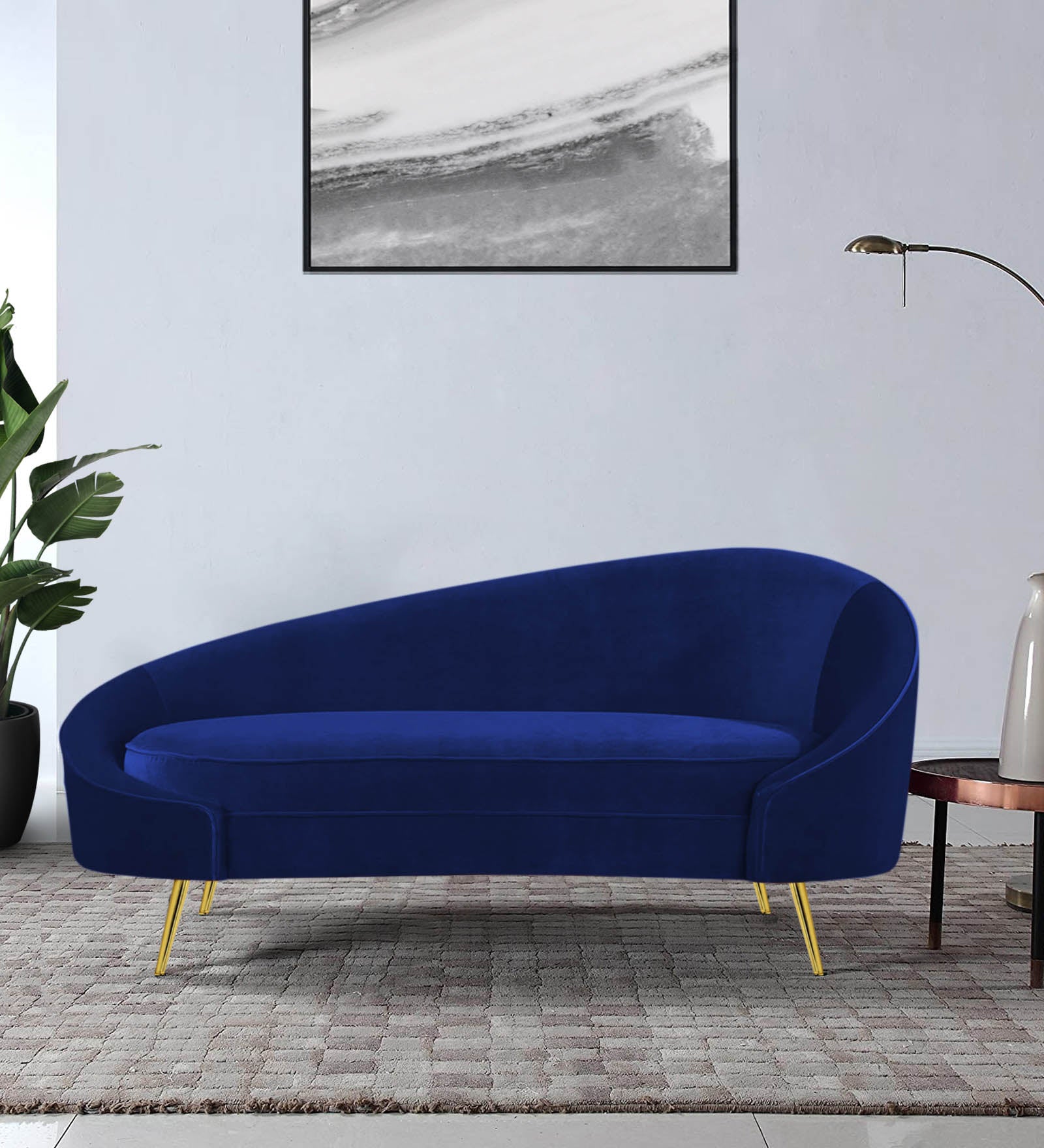 Cely Velvet LHS Chaise Lounger In Imperial Blue Colour - Febonic Living