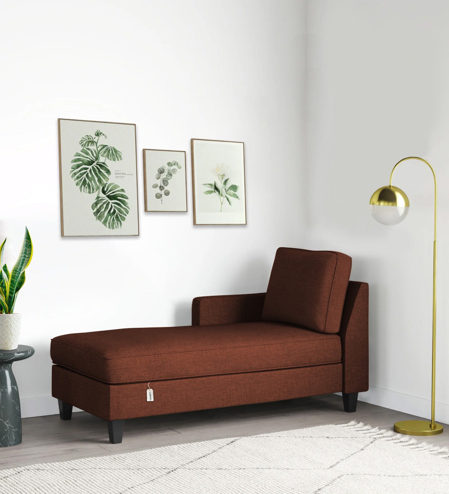 Royee Fabric LHS Chaise Lounger In Coffee Brown Colour With Storage - Febonic Living