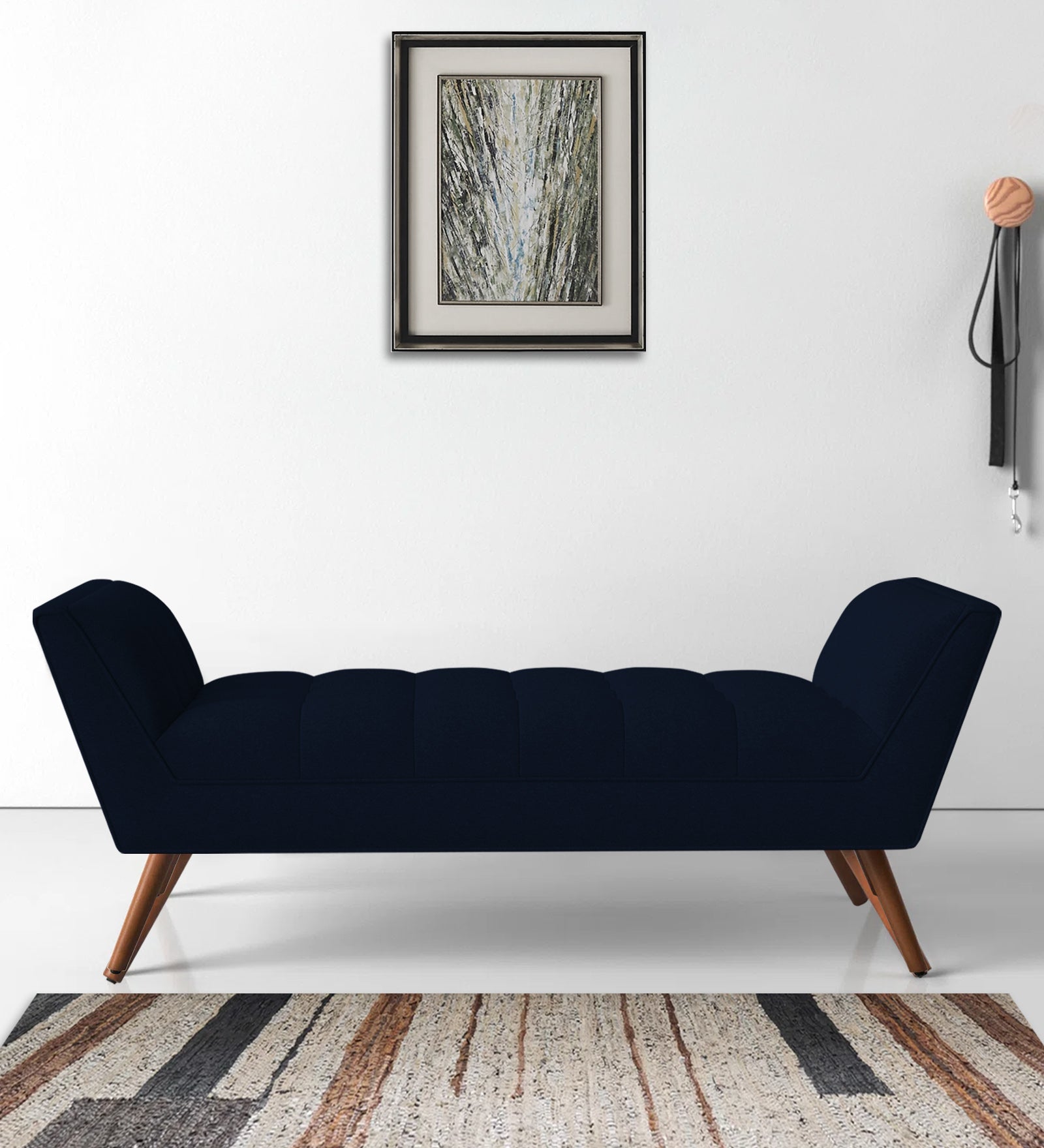 Cartes Velvet Bench In Dark Blue Colour - Febonic Living