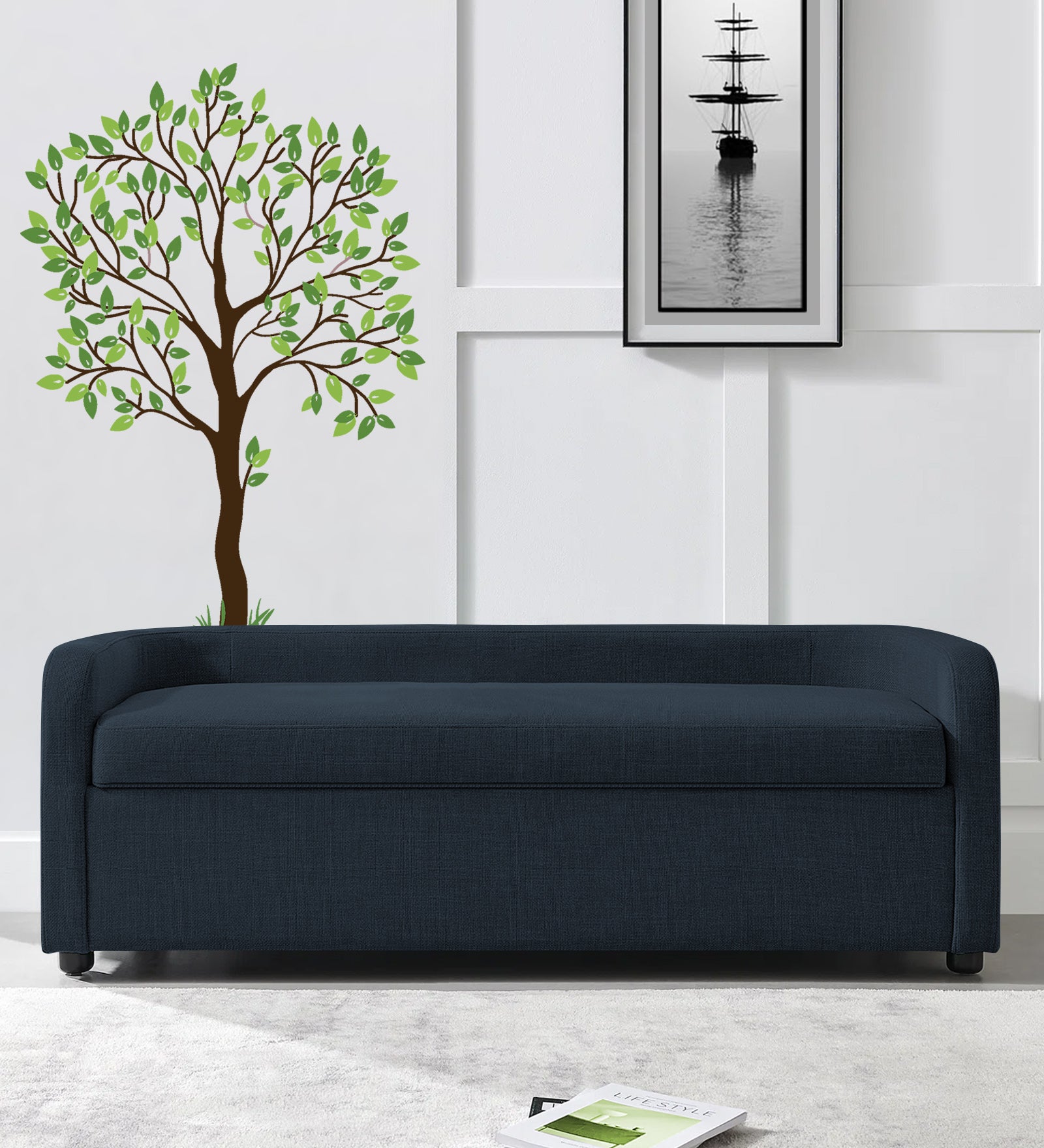 Cooper Fabric Storage Bench In Denim Blue Colour - Febonic Living