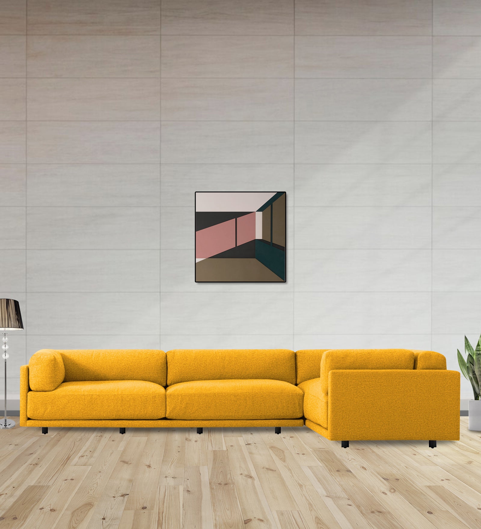 Nixon Fabric 6 Seater LHS Corner Sofa In Bold Yellow Colour - Febonic Living