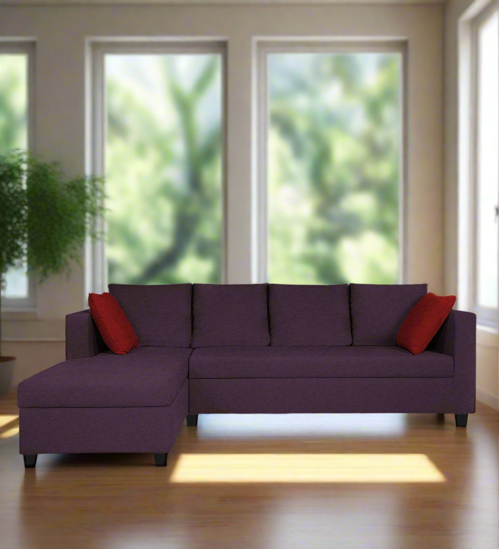 Nebula Fabric RHS Sectional Sofa (3+Lounger) In Greek Purple Colour - Febonic Living