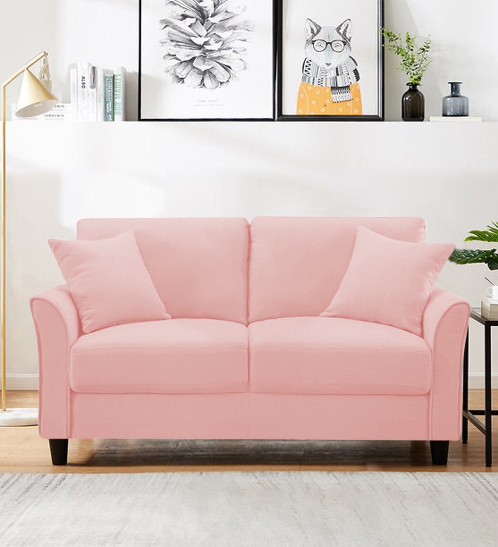 Daroo Velvet 2 Seater Sofa In Millennial Pink Colour - Febonic Living