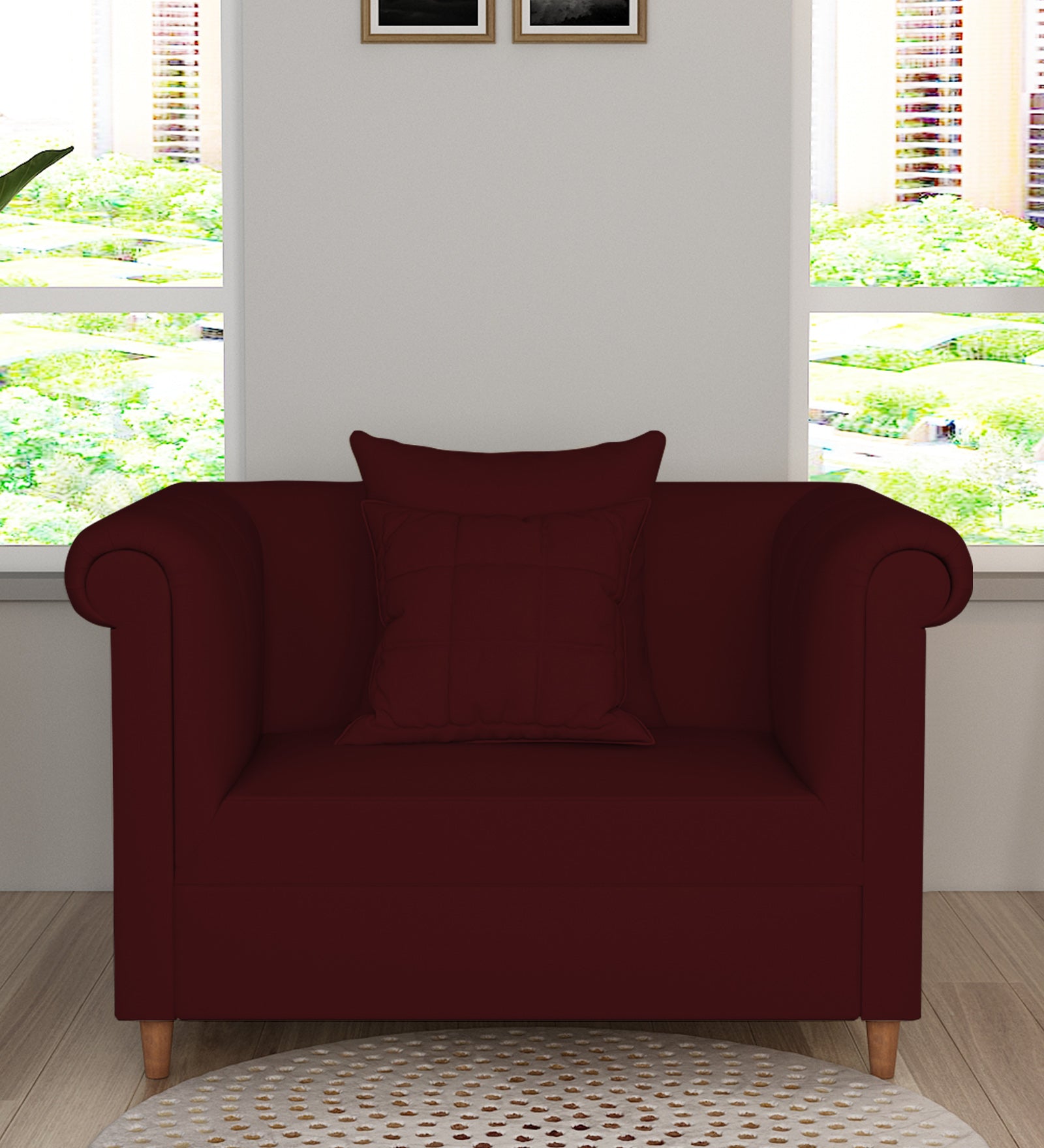 Rubi Velvet 1 Seater Sofa In Blood Maroon Colour - Febonic Living