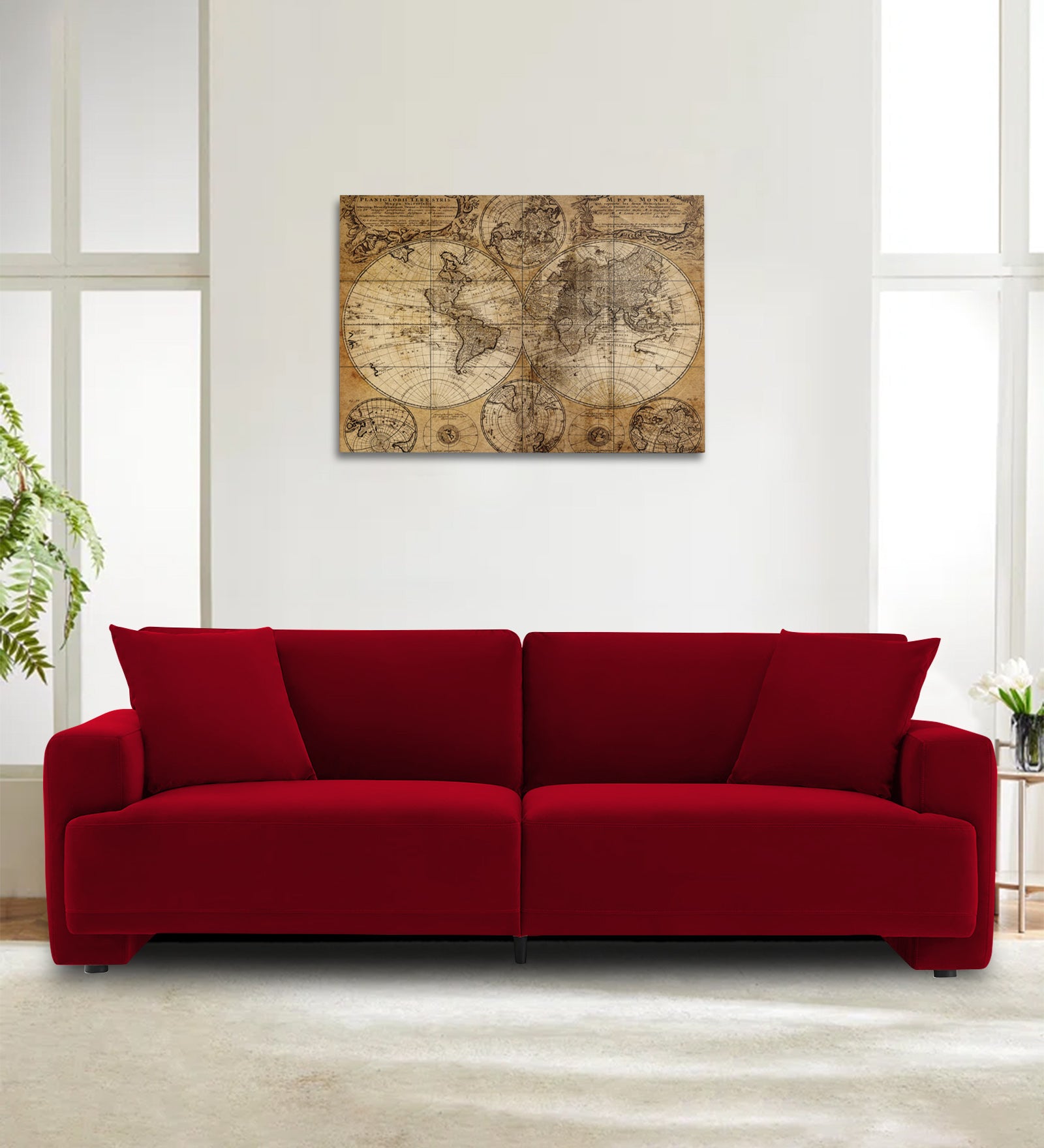 Kosta Velvet 3 Seater Sofa In Cherry red Colour - Febonic Living